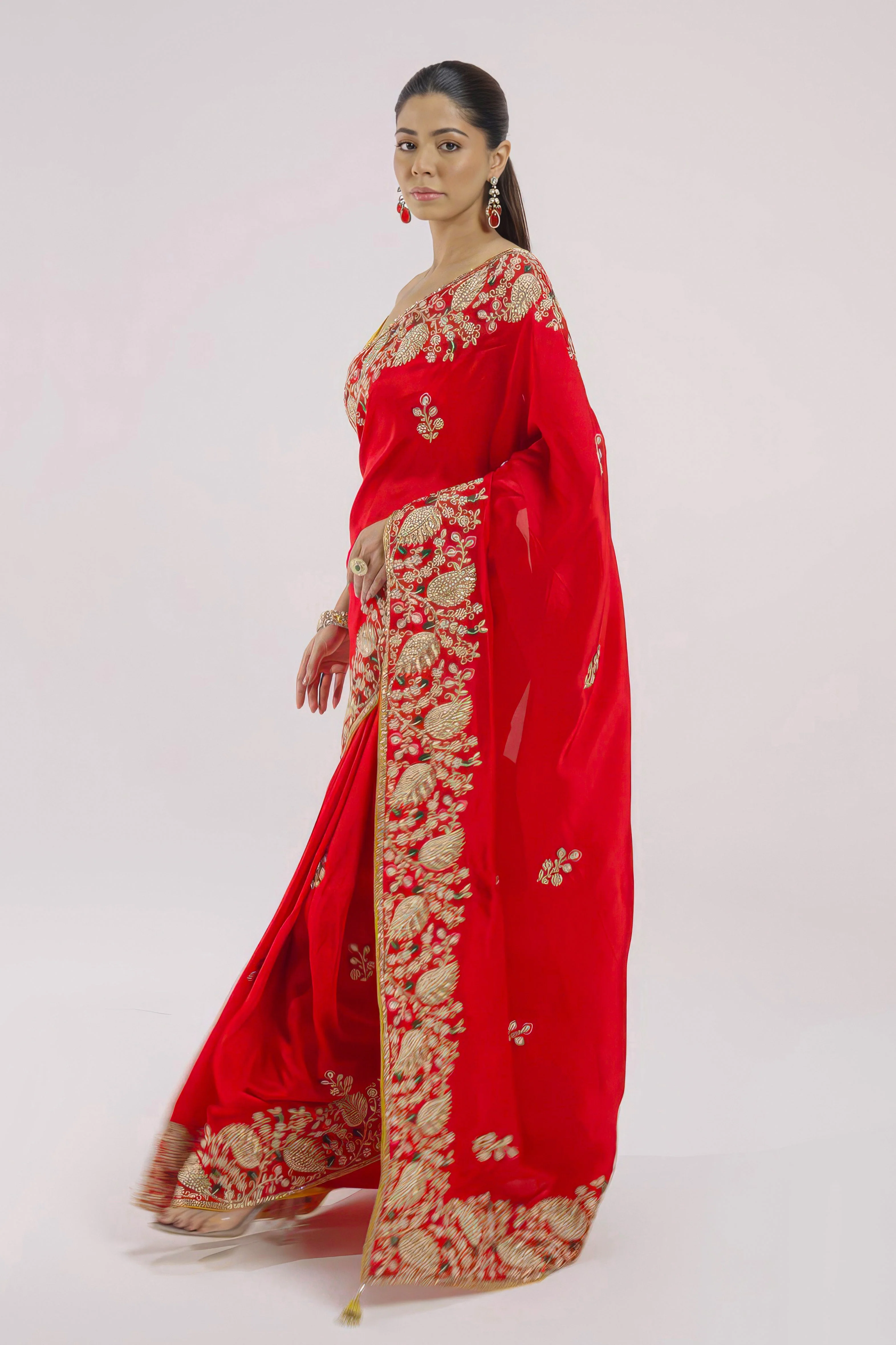 Rose Red Embellished Premium Silk Saree