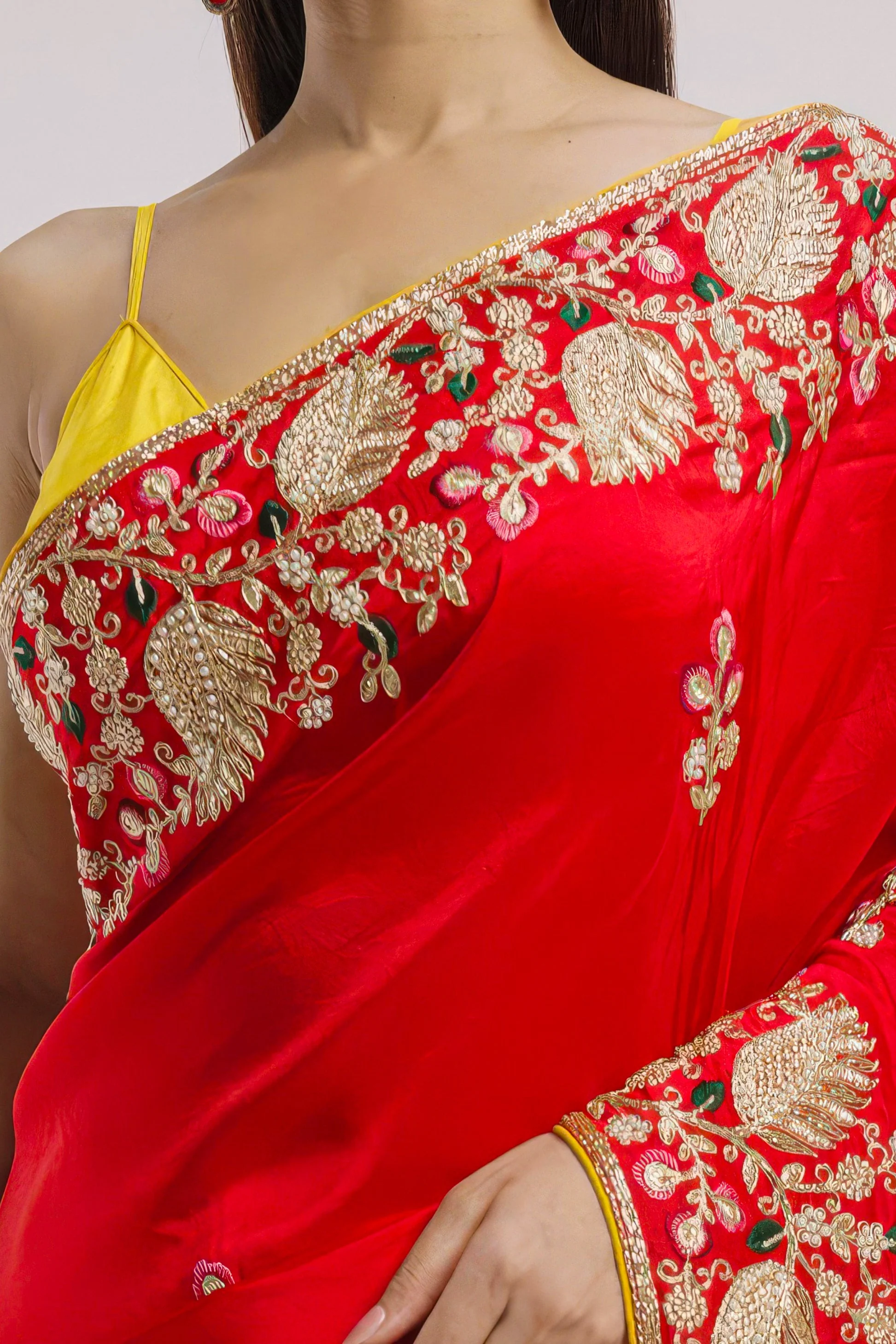 Rose Red Embellished Premium Silk Saree - Image 4