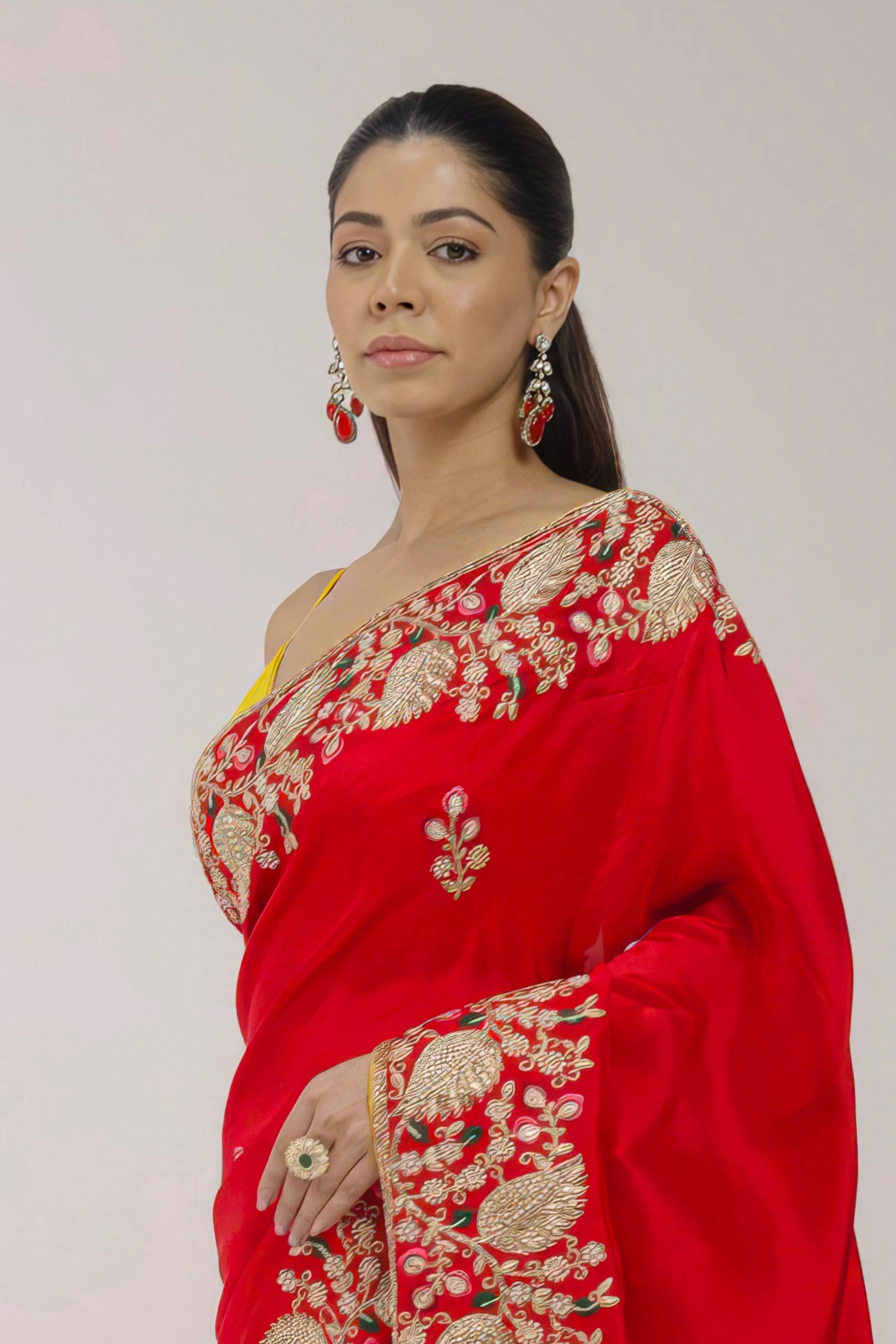 Rose Red Embellished Premium Silk Saree - Image 5