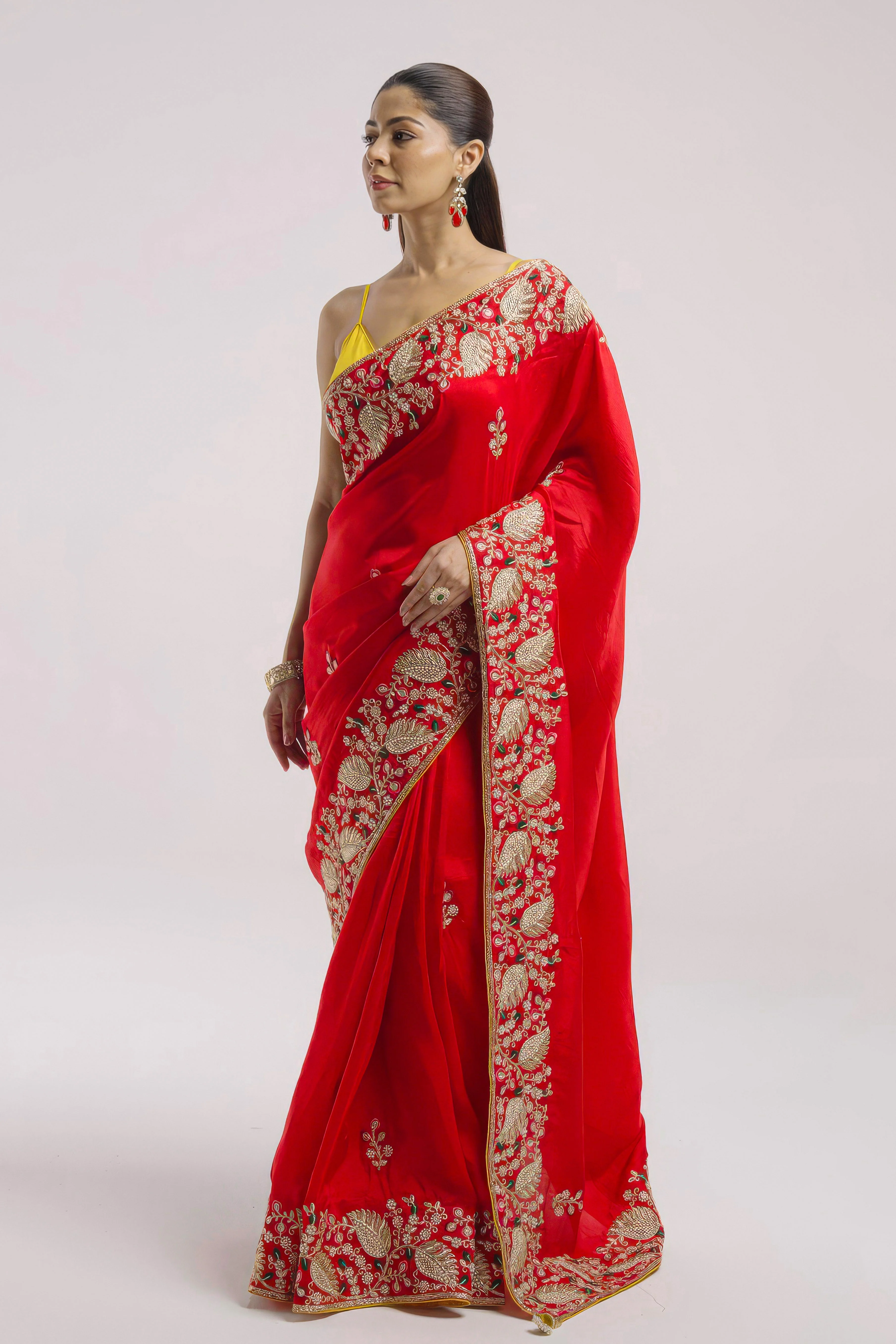 Rose Red Embellished Premium Silk Saree - Image 6