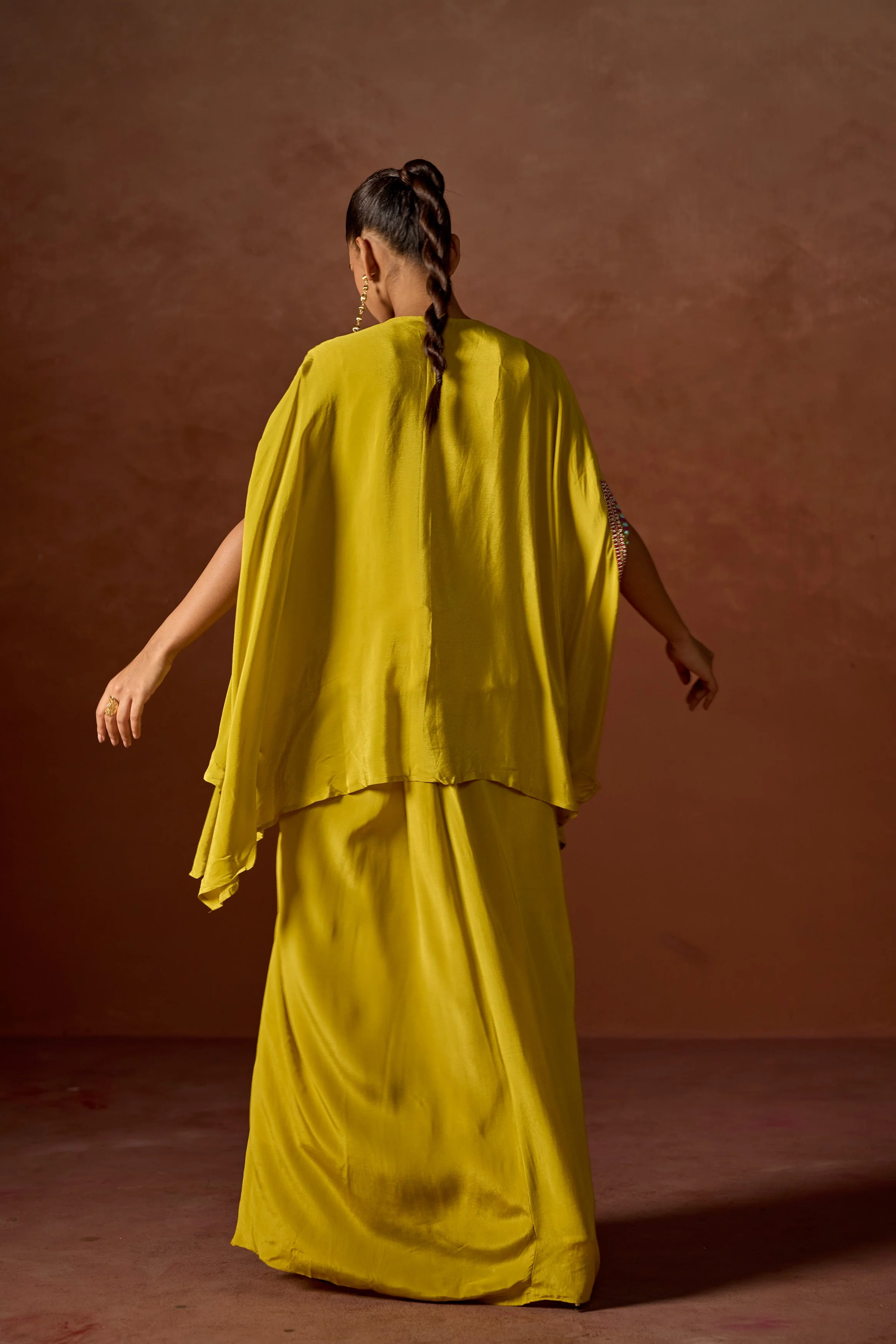 Mustard Yellow Embroidered Premium Silk Kaftan Set - Image 5