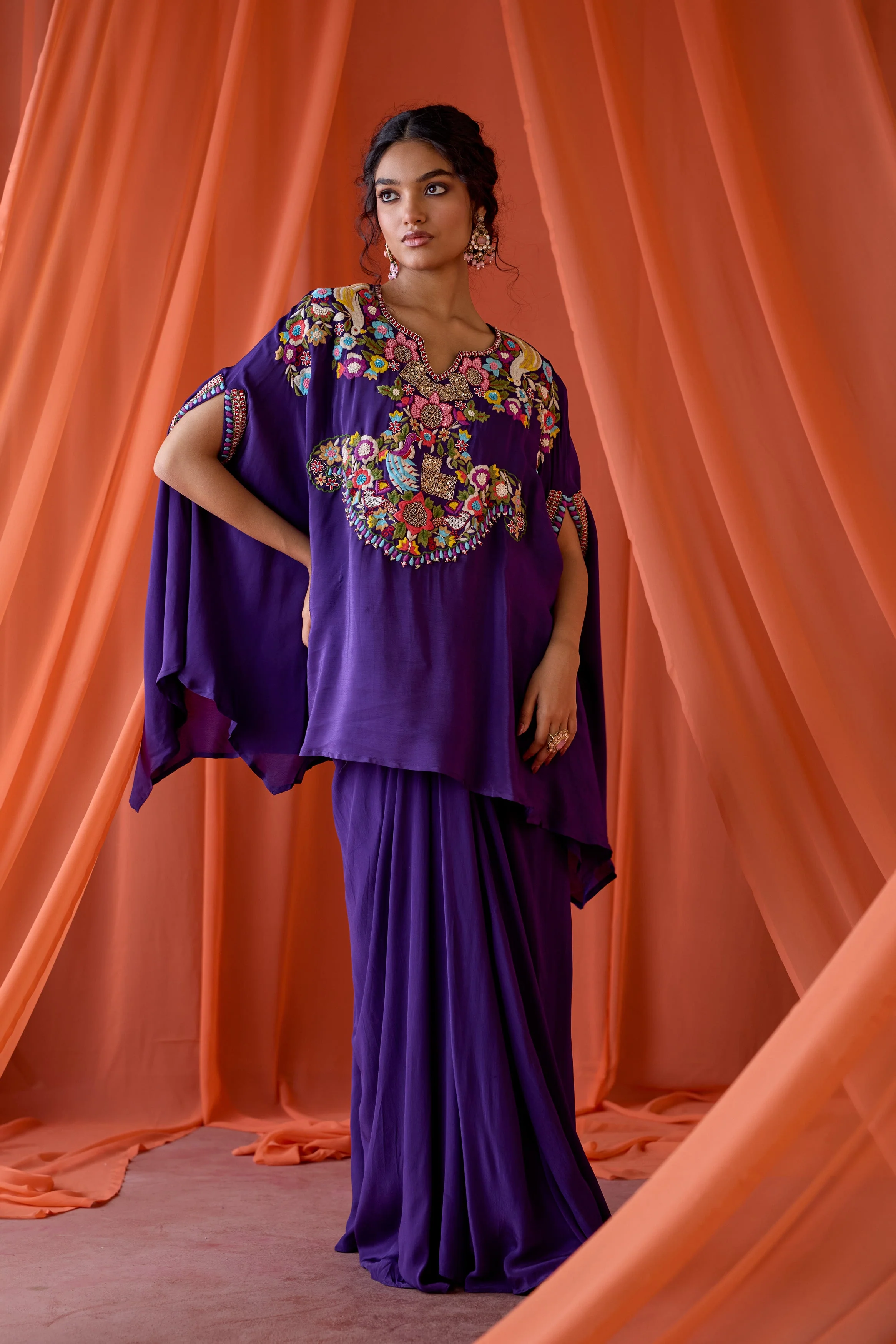 Deep Purple Embroidered Premium Silk Kaftan Set - Image 4