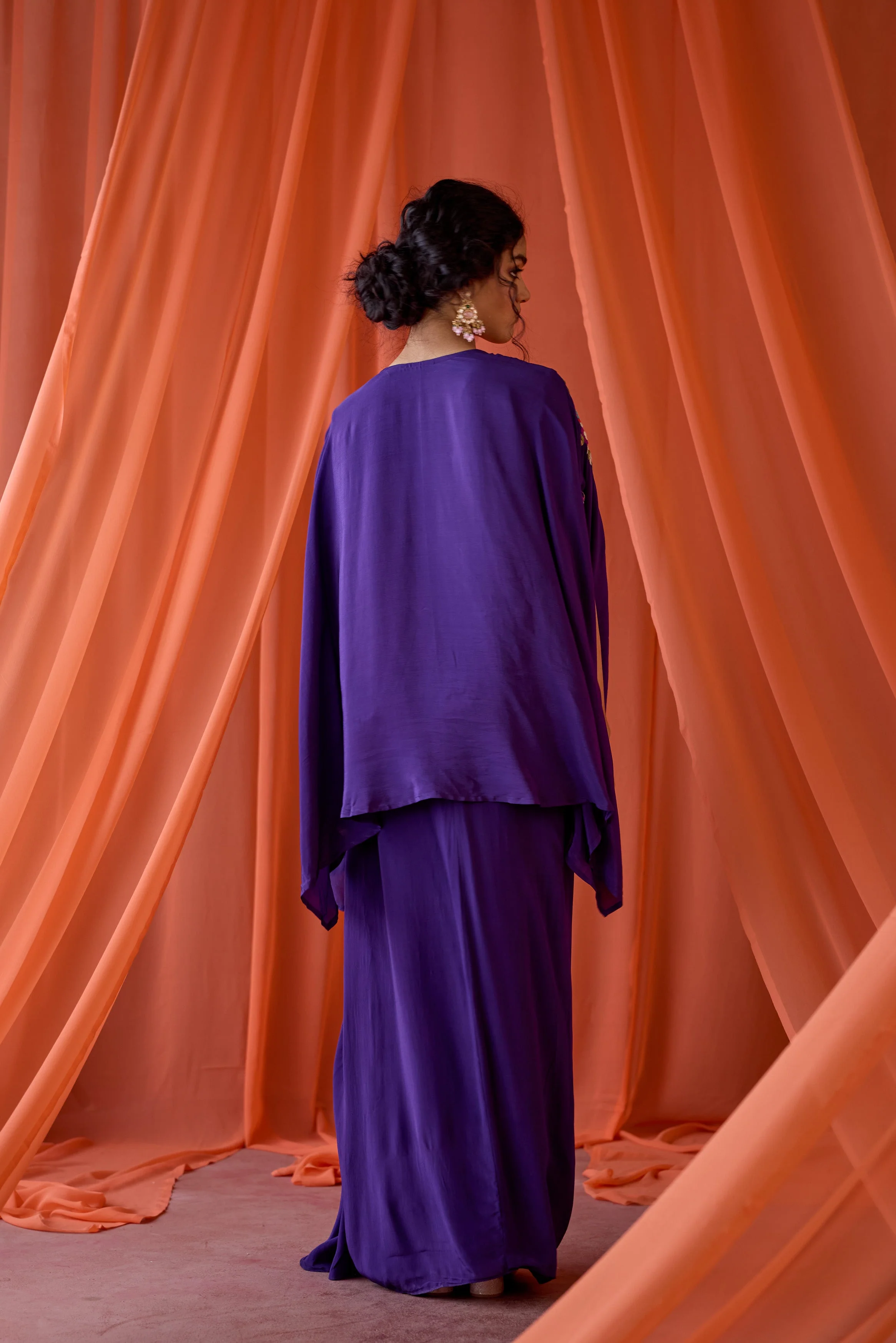 Deep Purple Embroidered Premium Silk Kaftan Set - Image 5
