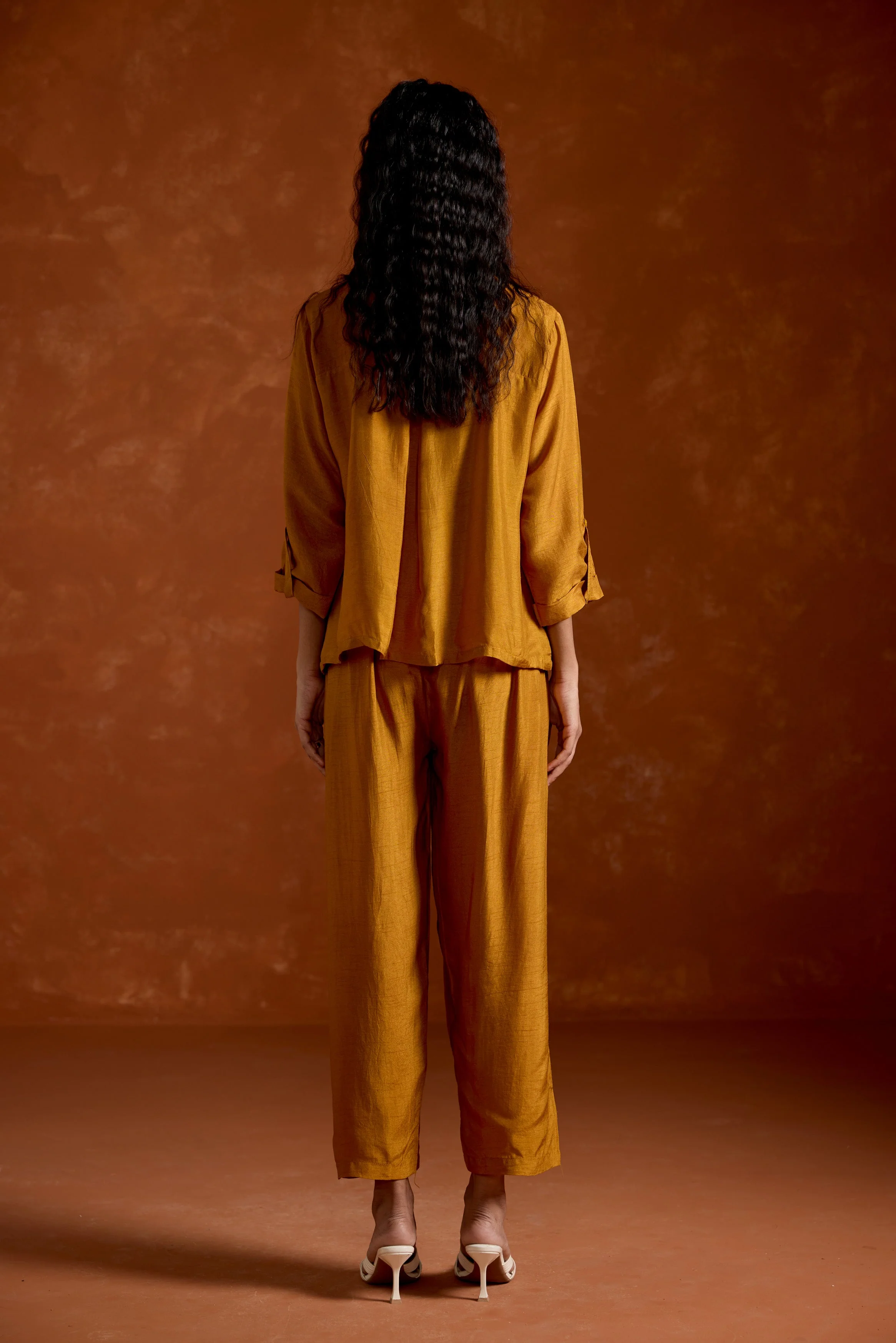 Mustard Yellow Embroidered Raw Silk Co-Ord Set - Image 7