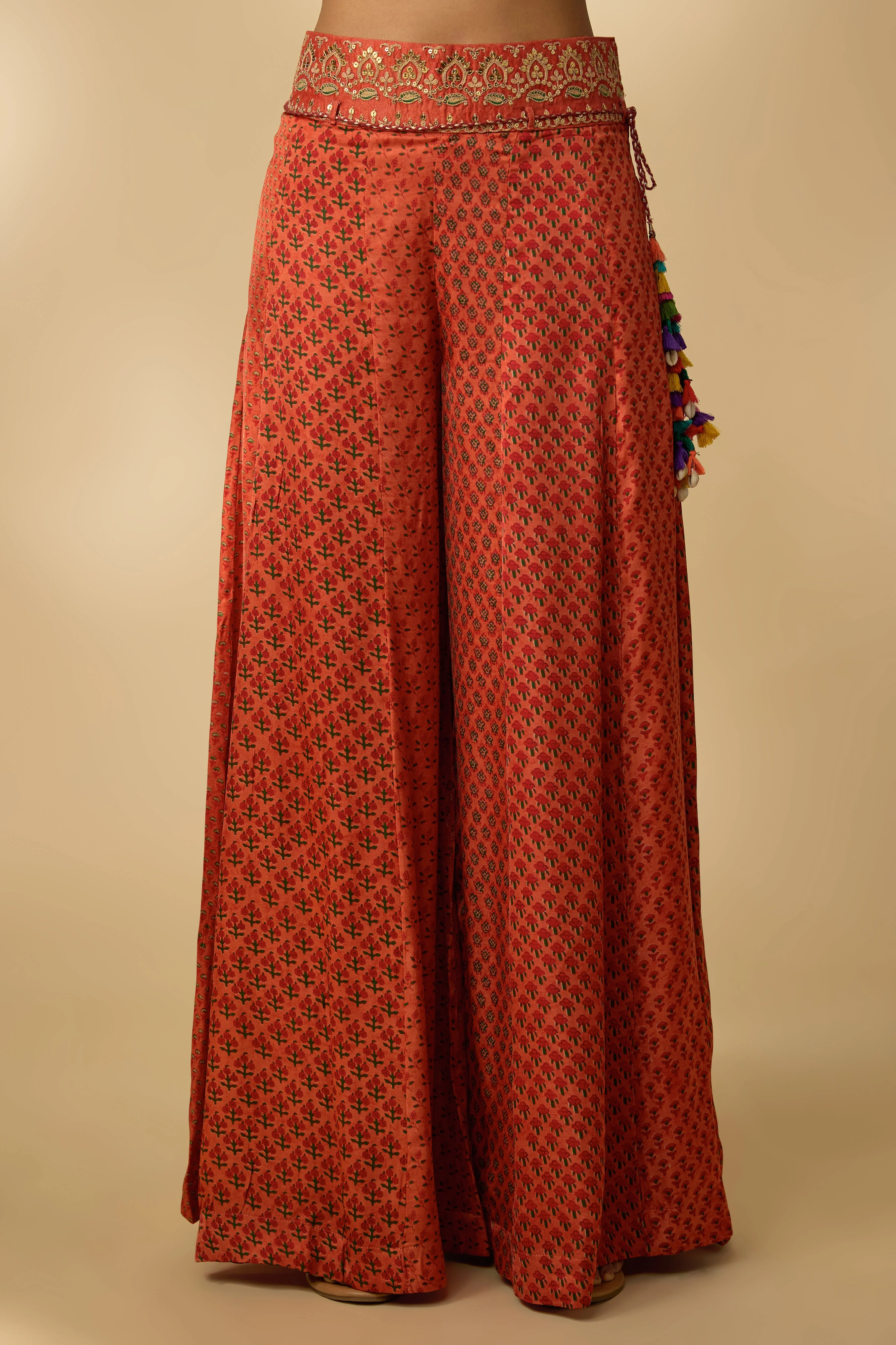 Orange Printed Slub Cotton Silk Tunic Co-Ord Set - Image 3