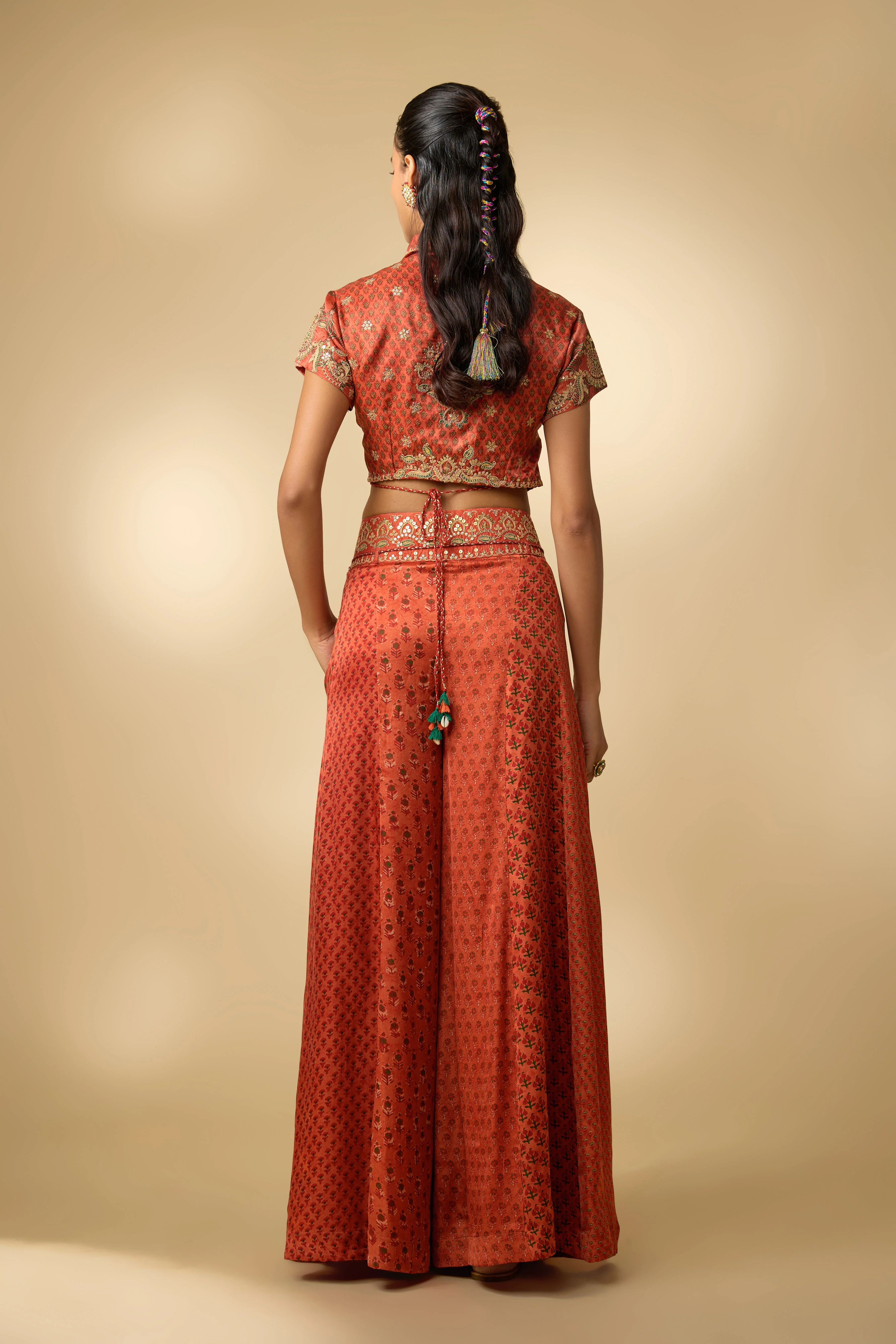 Orange Printed Slub Cotton Silk Tunic Co-Ord Set - Image 4