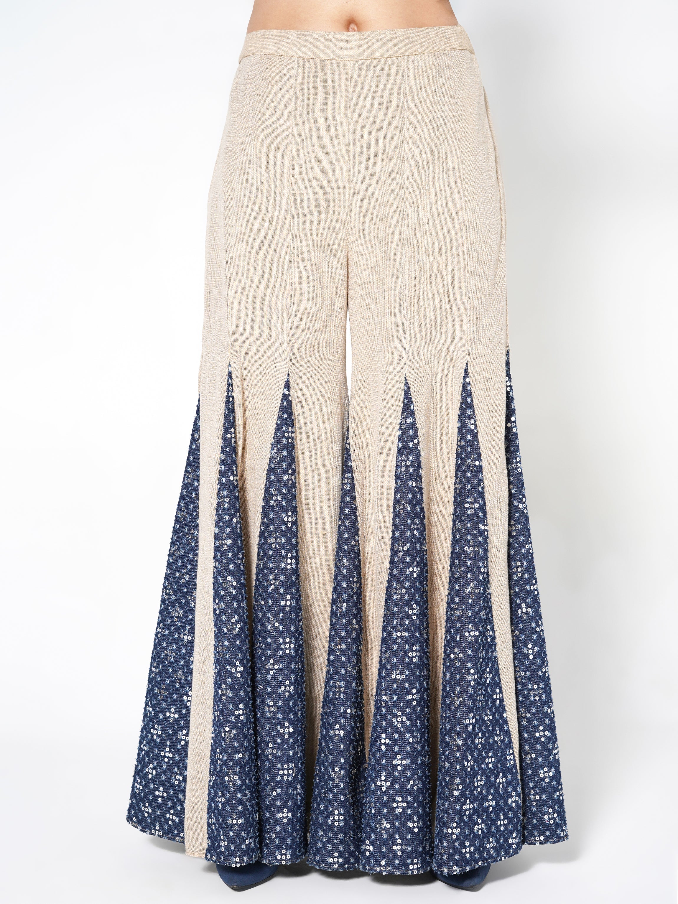 Natural Beige & Blue Flared Jute Co-ord Set - Image 5