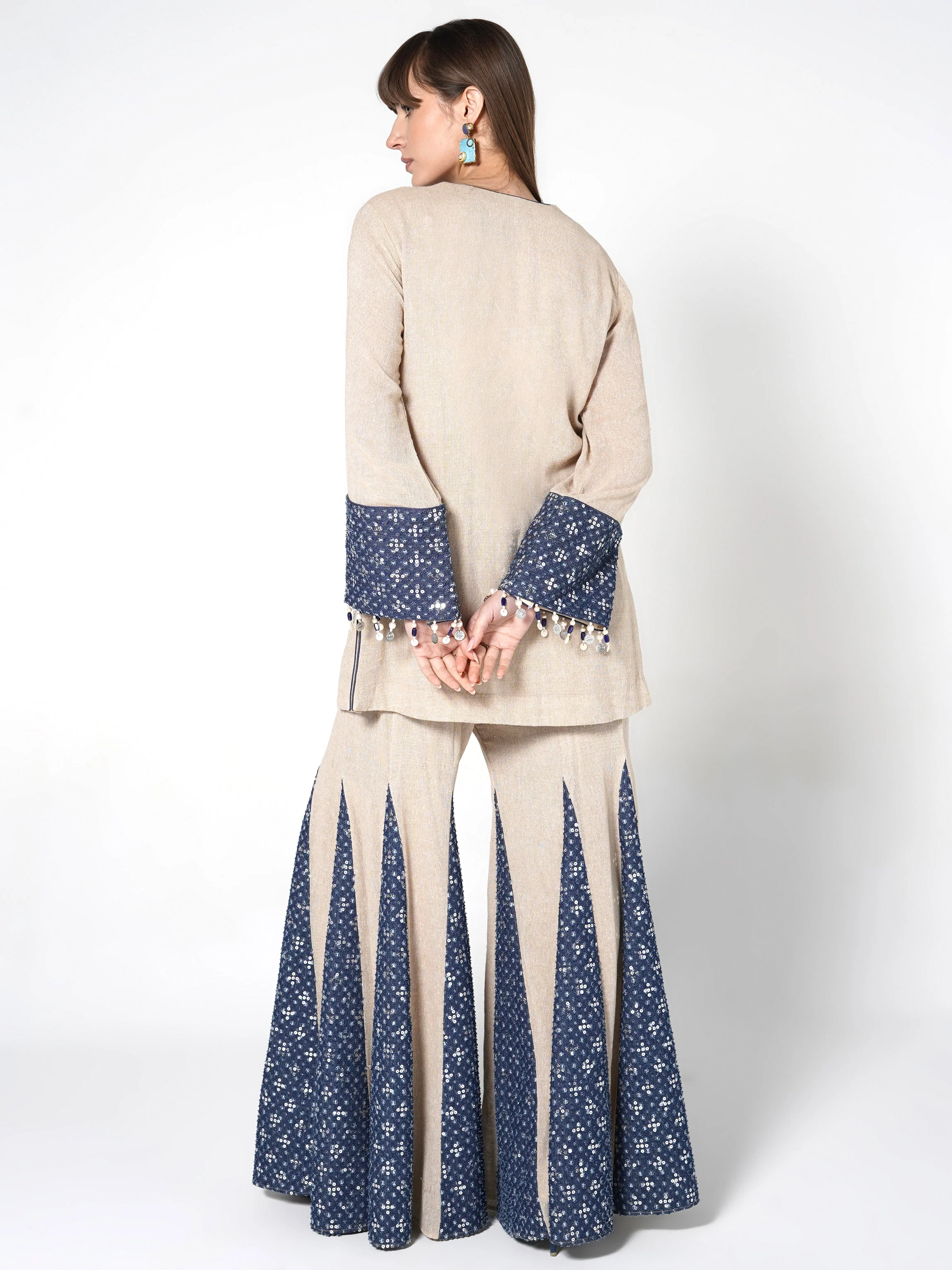 Natural Beige & Blue Flared Jute Co-ord Set - Image 6