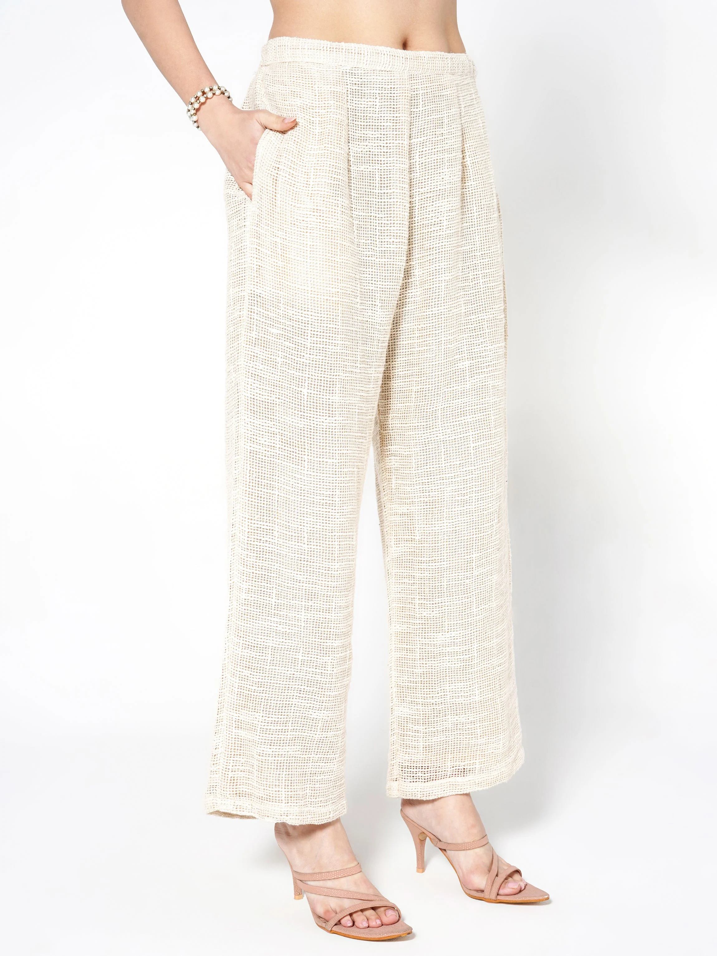Natural Beige Embroidered Jute Co-ord Set - Image 5