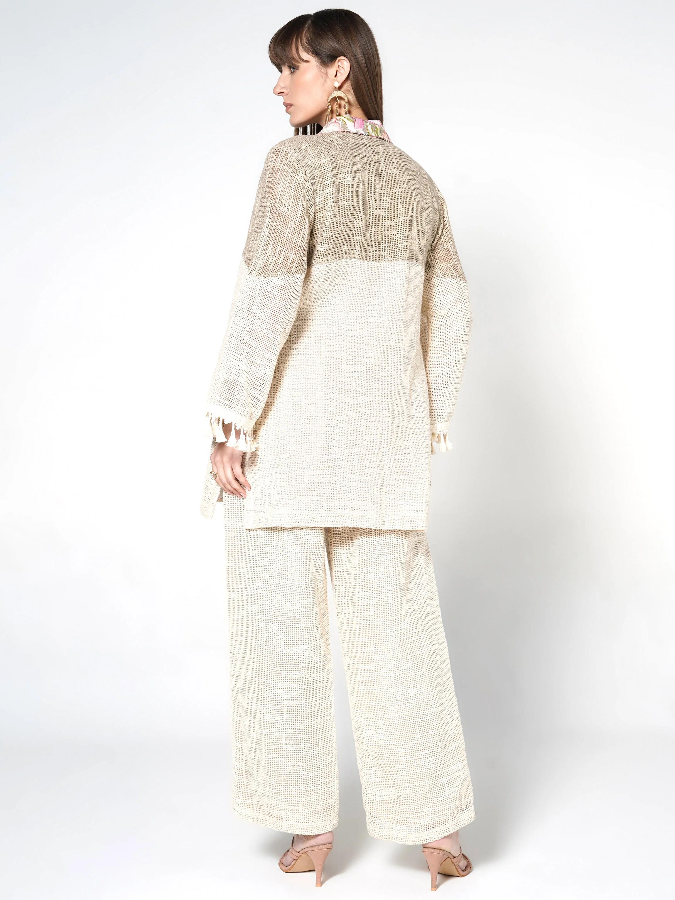 Natural Beige Embroidered Jute Co-ord Set - Image 6