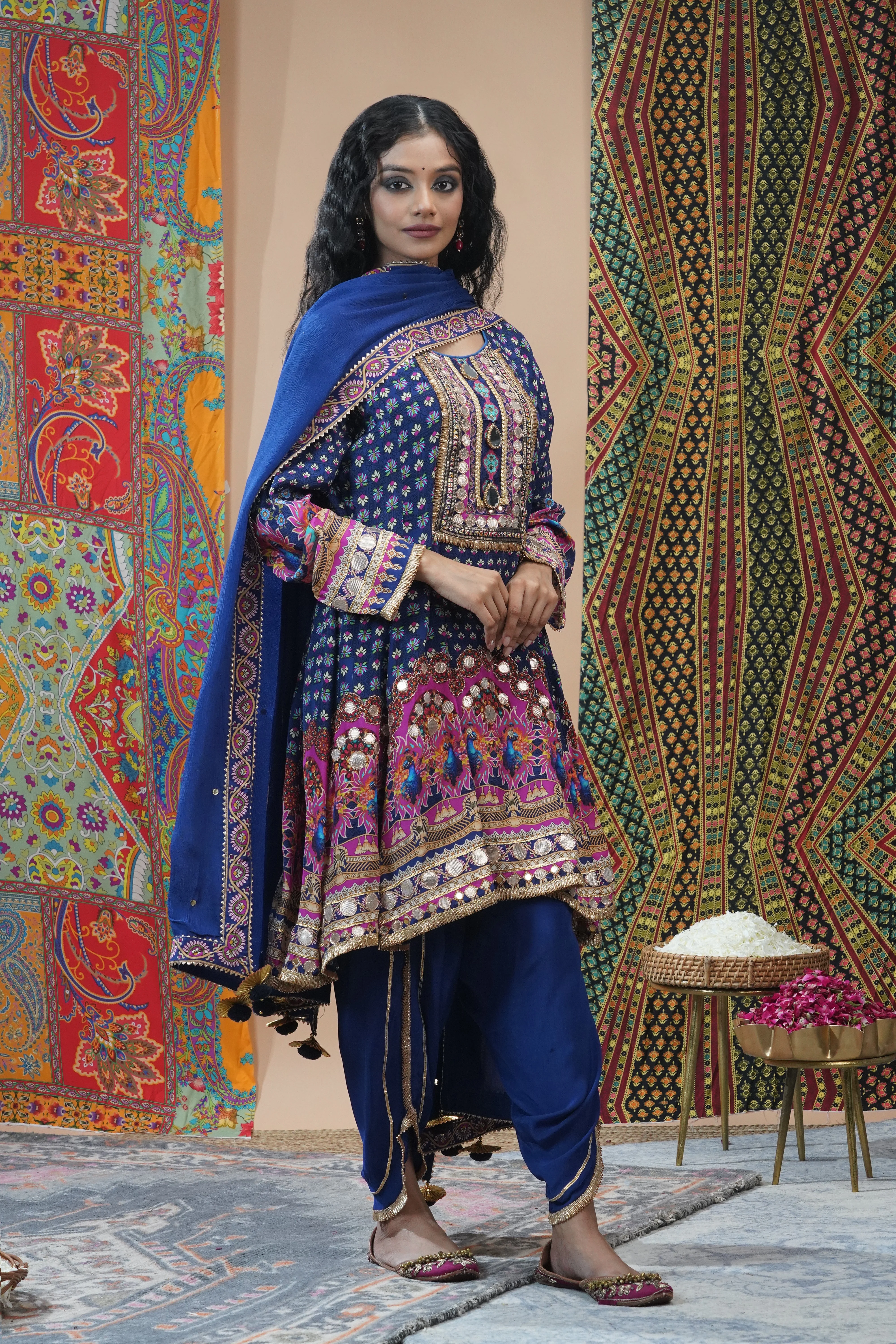 Navy Blue Embellished Crepe Silk Dhoti Set - Image 3