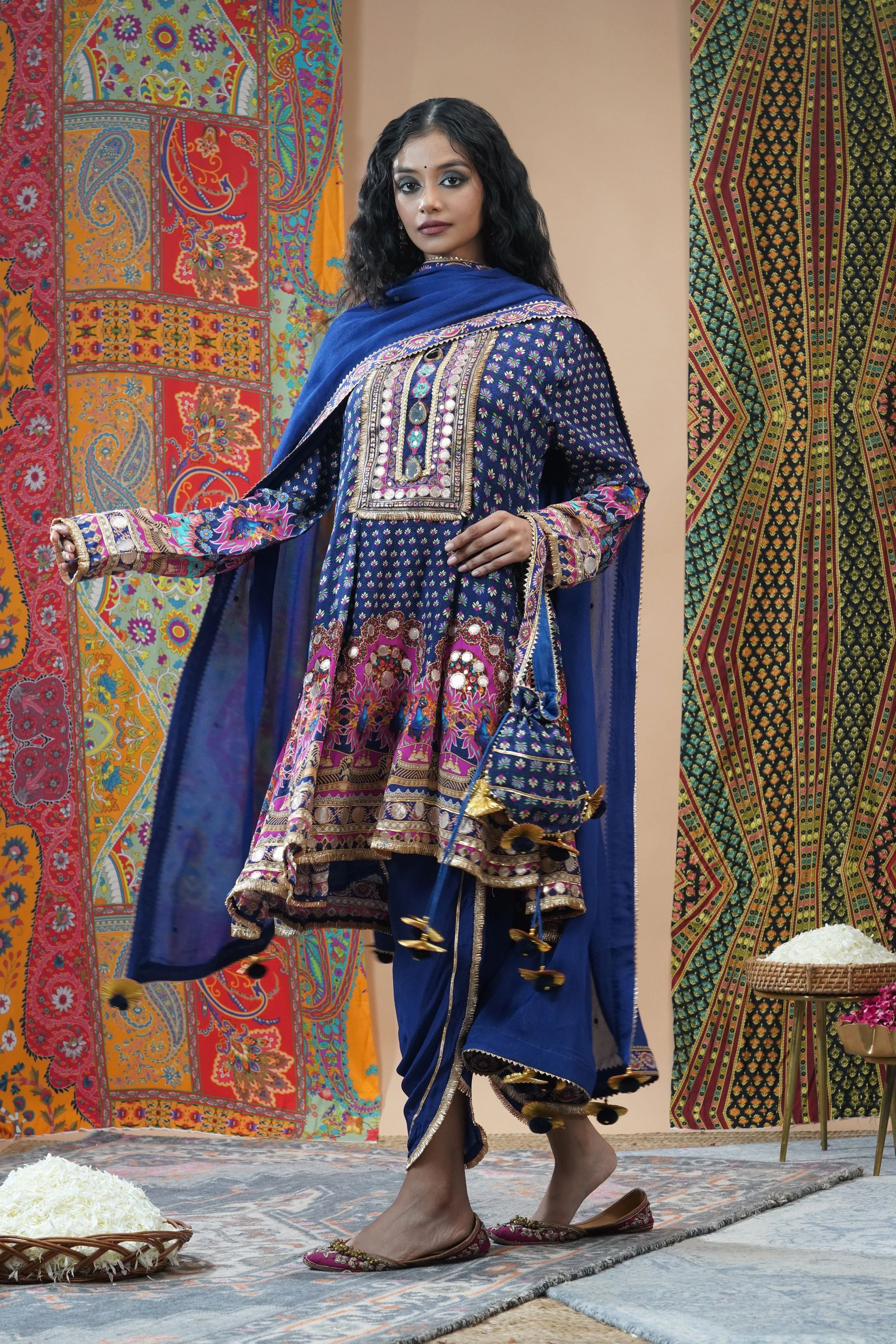 Navy Blue Embellished Crepe Silk Dhoti Set - Image 4