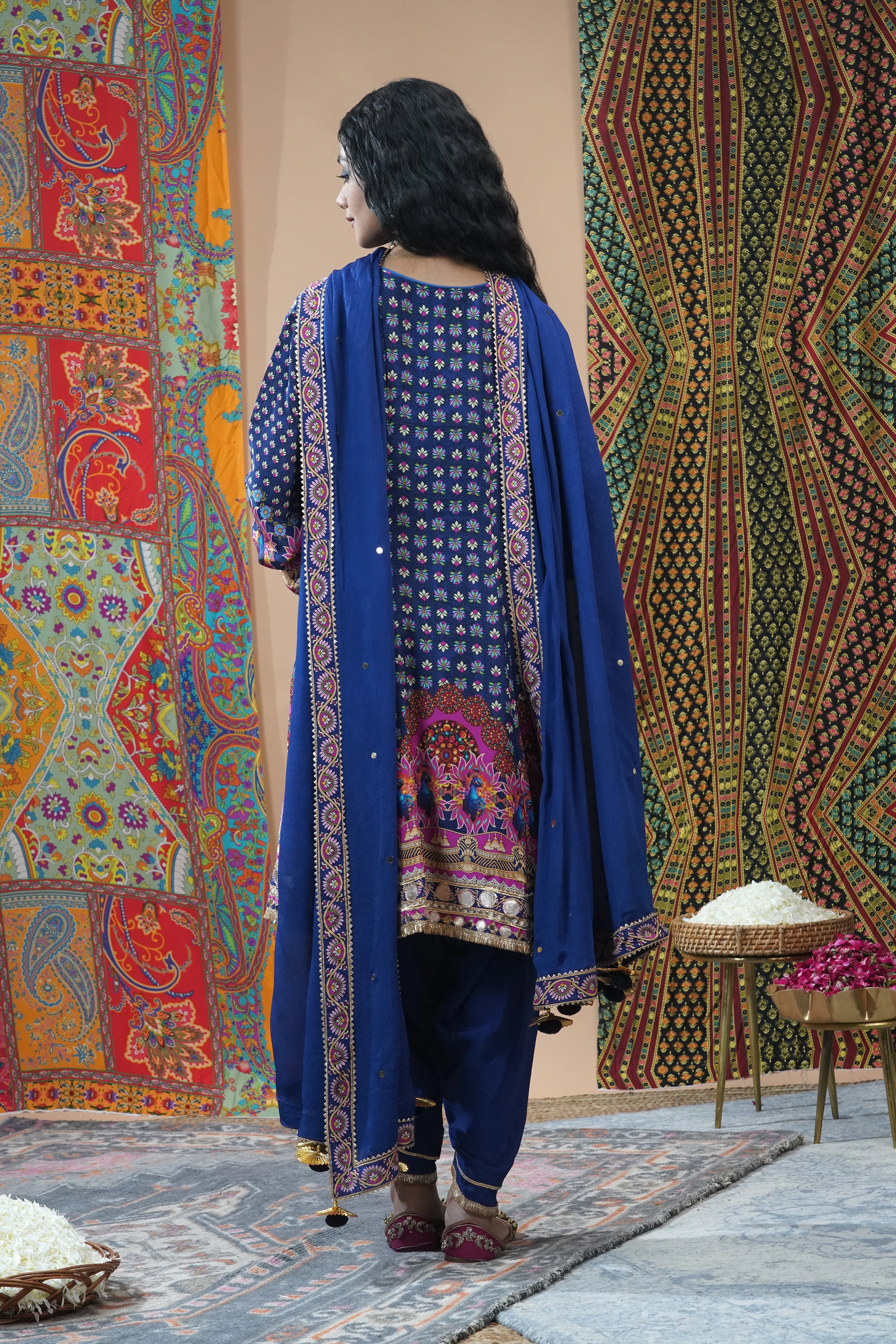 Navy Blue Embellished Crepe Silk Dhoti Set - Image 5