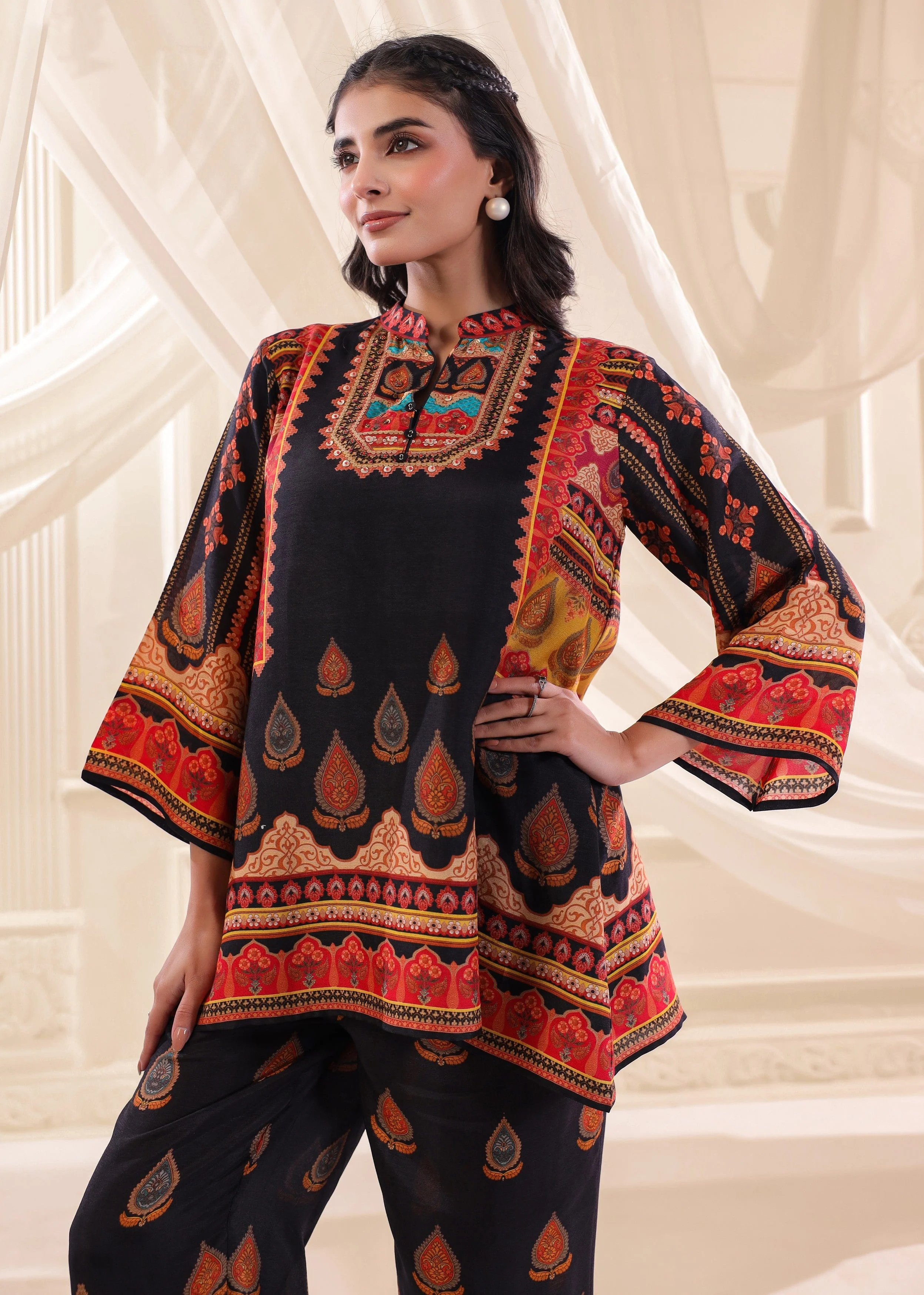 Navy Blue Embellished Dola Silk Co-Ord Set - Image 2