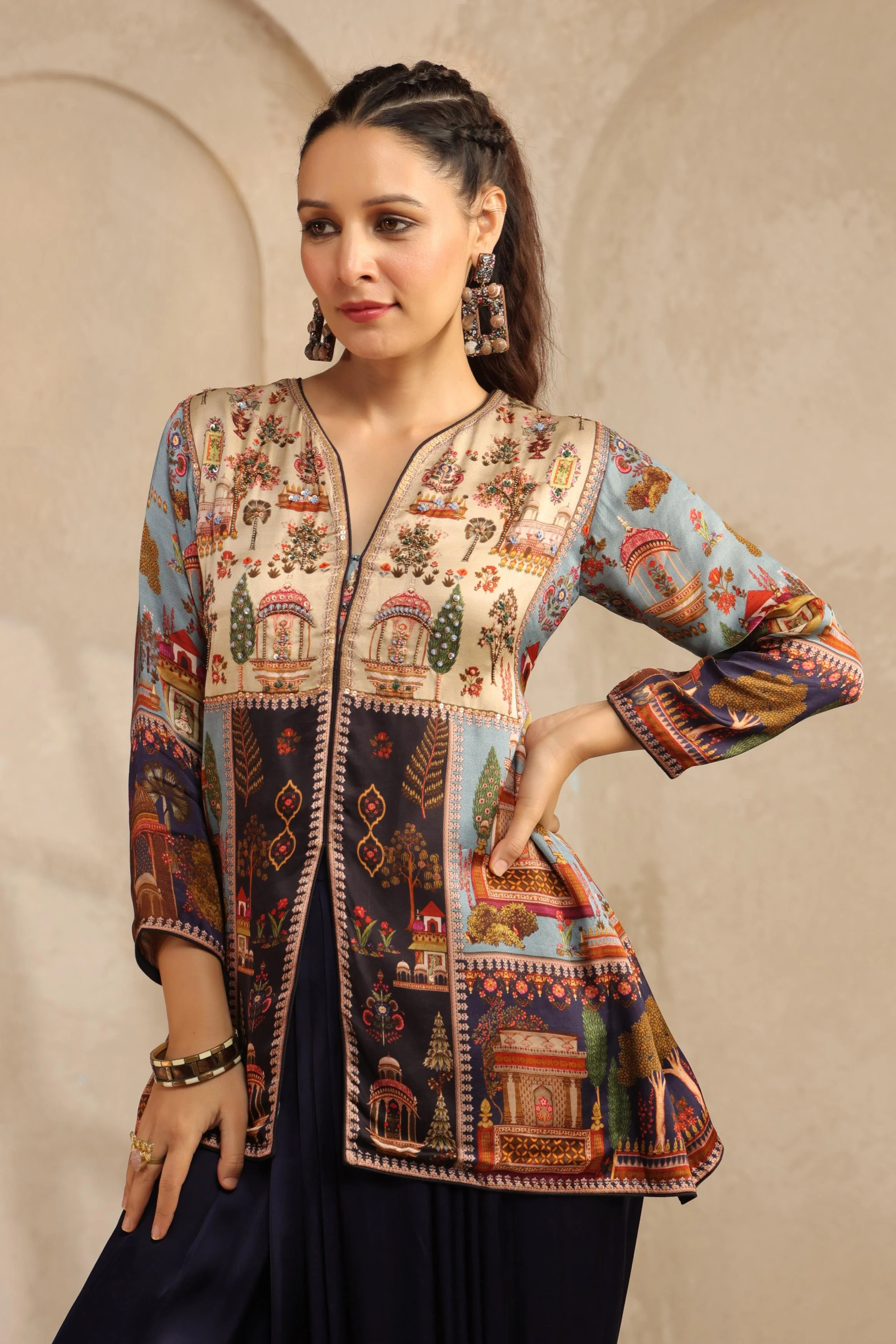 Navy Blue Embellished Modal Satin Dhoti Set - Image 2