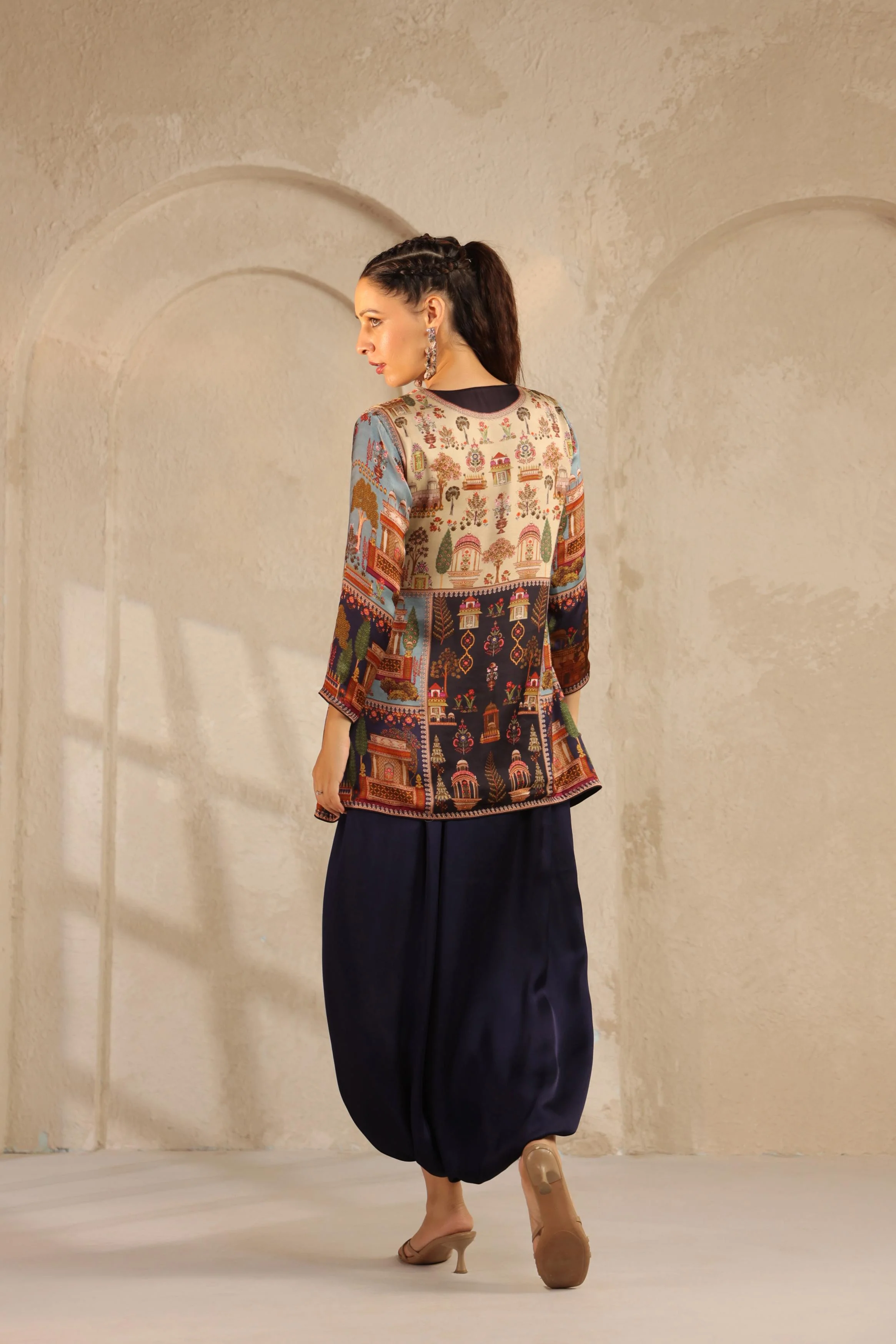 Navy Blue Embellished Modal Satin Dhoti Set - Image 4