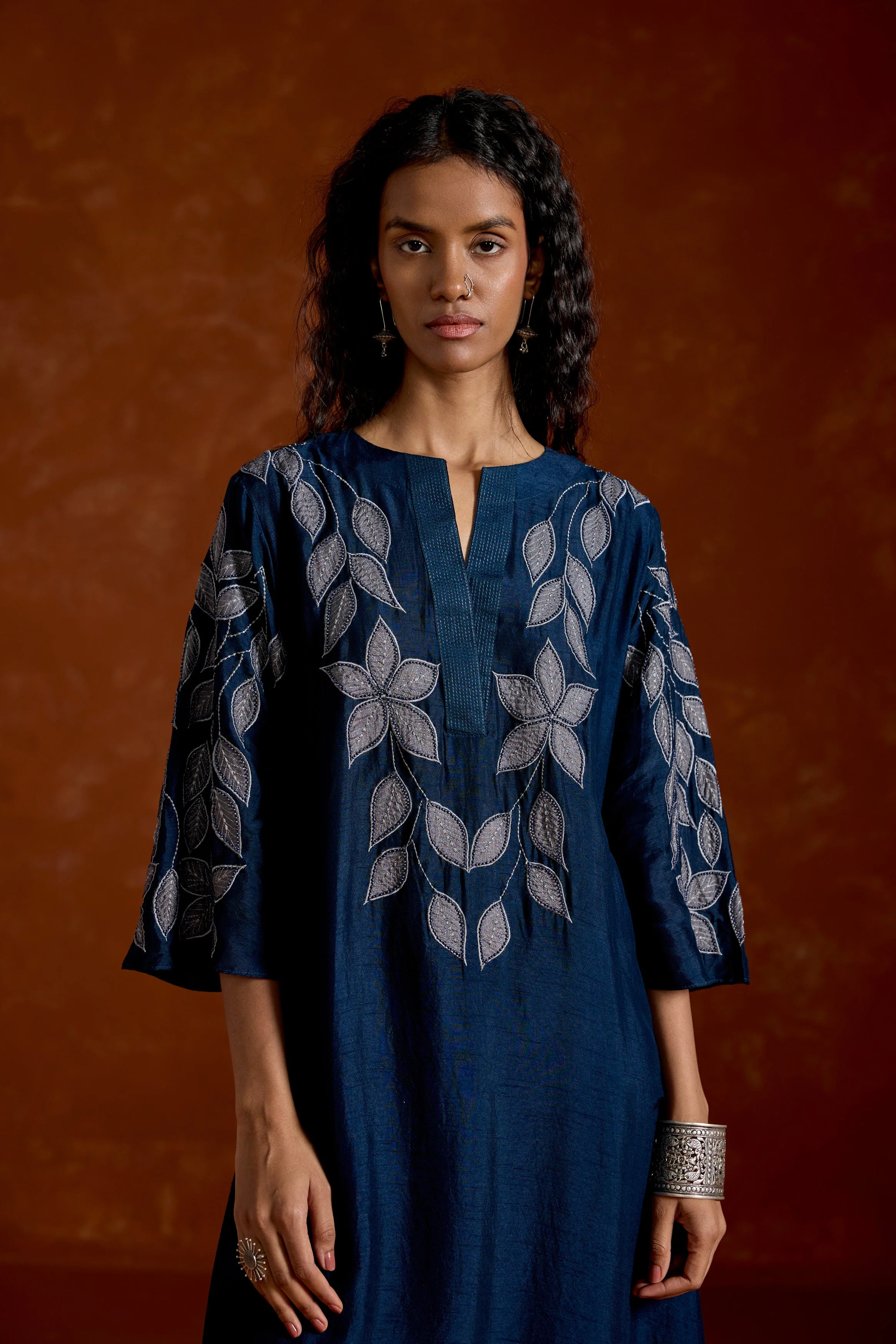 Midnight Blue Embellished Raw SiIk Kurta Set - Image 3