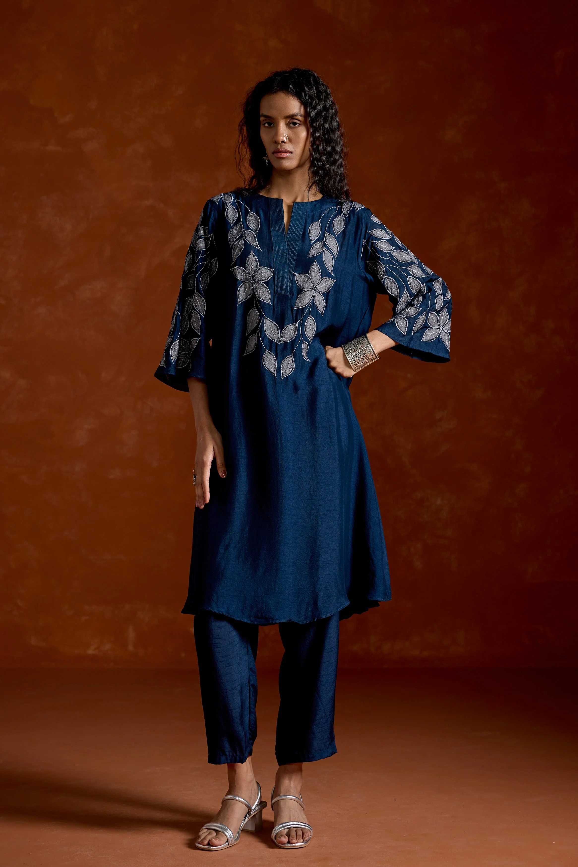Midnight Blue Embellished Raw SiIk Kurta Set - Image 6