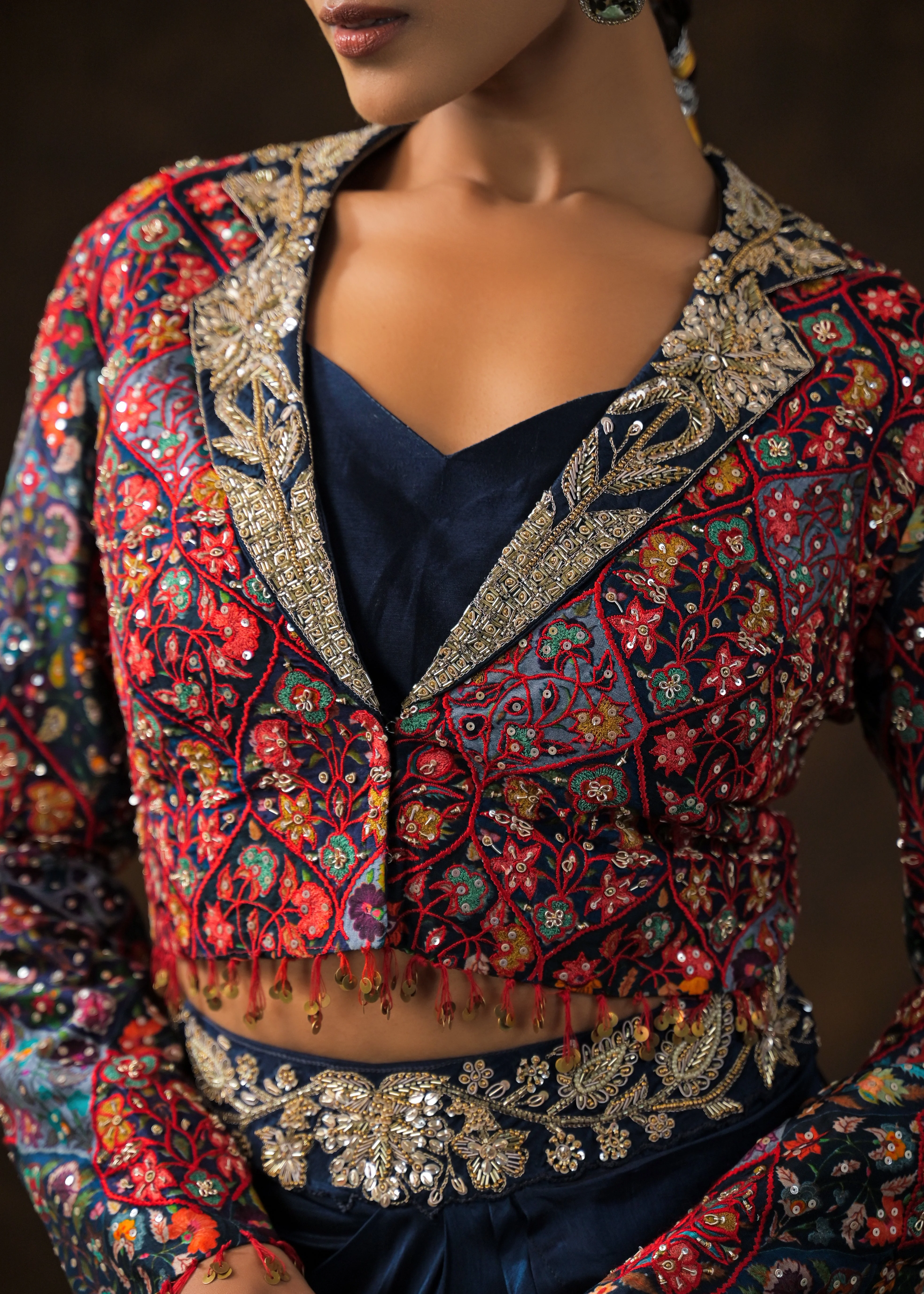 Cosmos Blue Embellished Raw Silk Skirt Set - Image 2