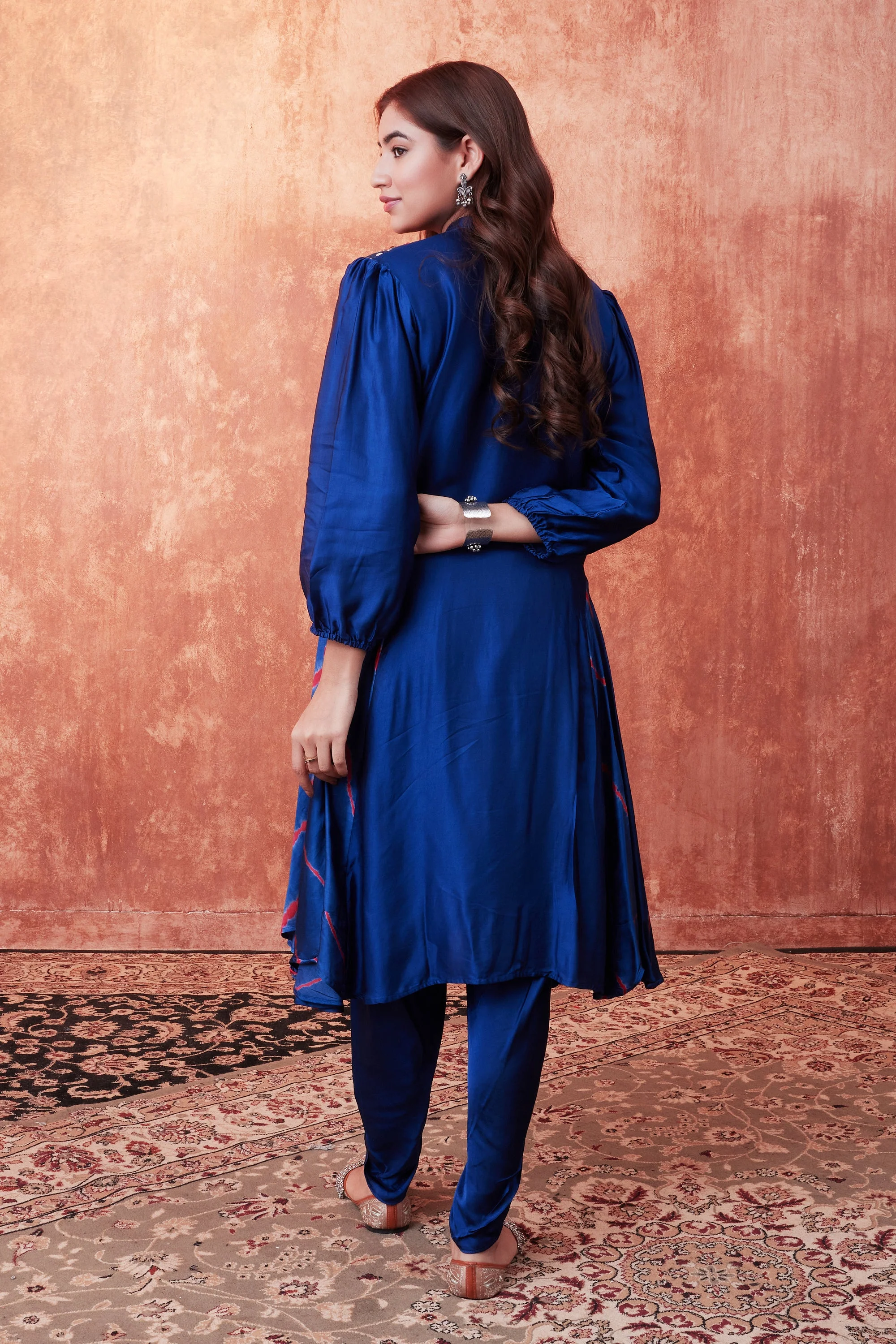 Navy Blue Floral Embroidered Kalamkari Dhoti Set - Image 2
