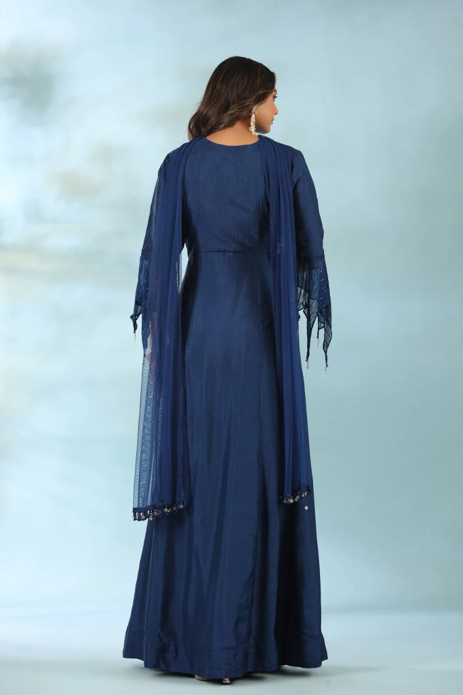 Navy Blue Modal Silk Anarkali with Dupatta - Image 5