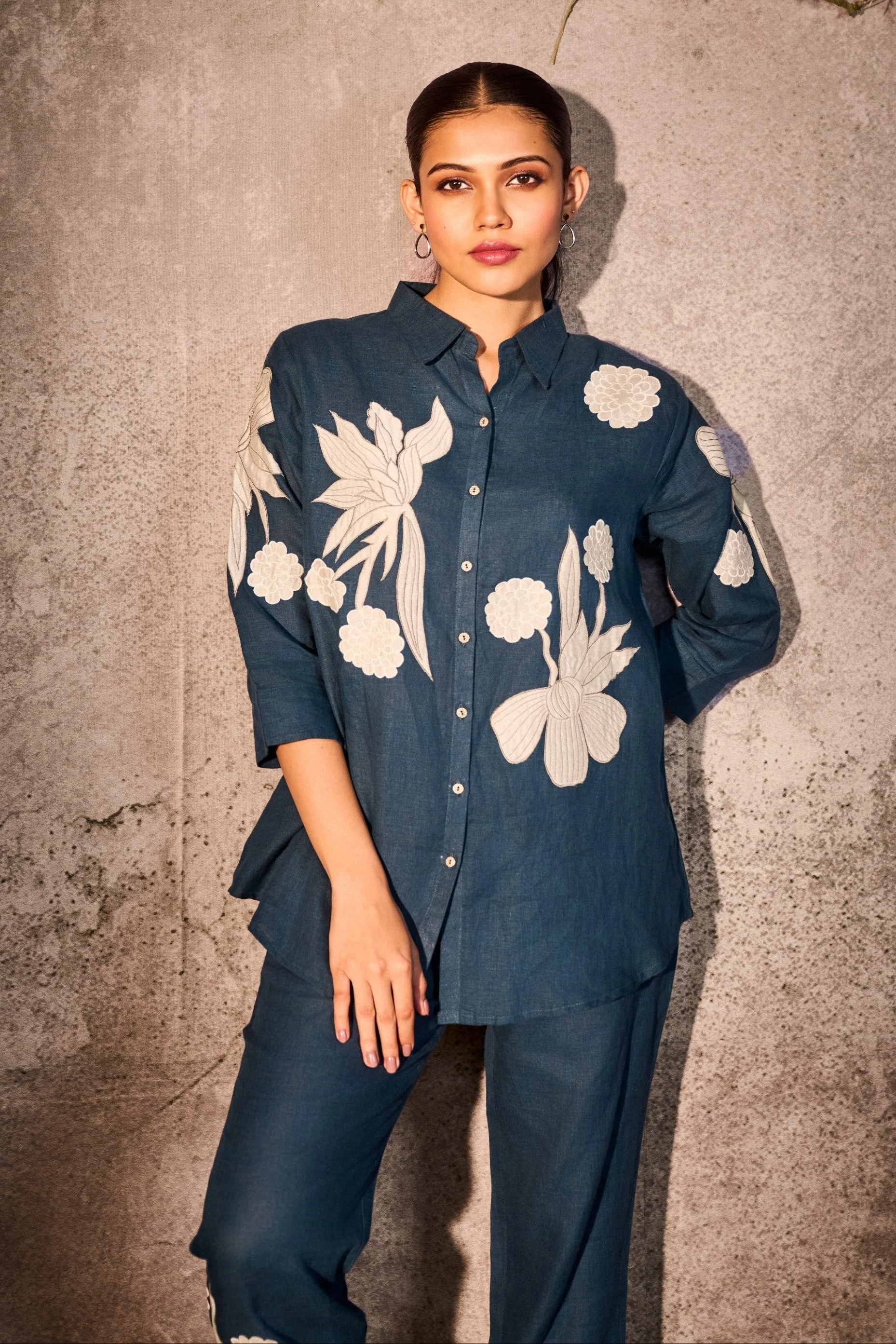 Denim Blue Printed Linen Co-ord Set - Image 2