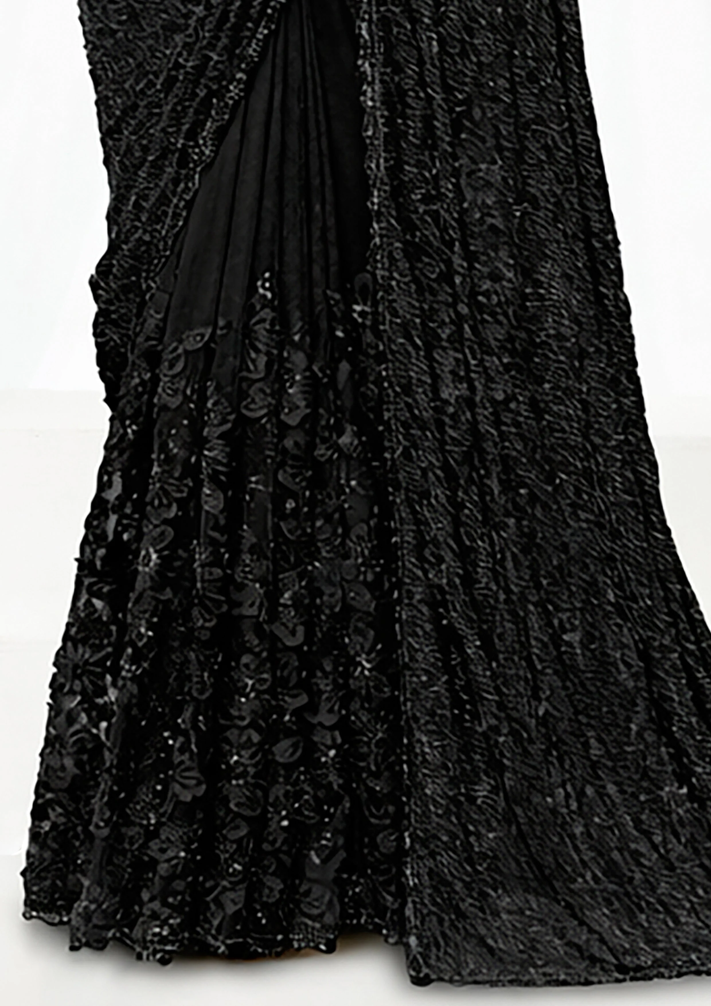 Noir Shimmer Embellished Tule Saree - Image 5