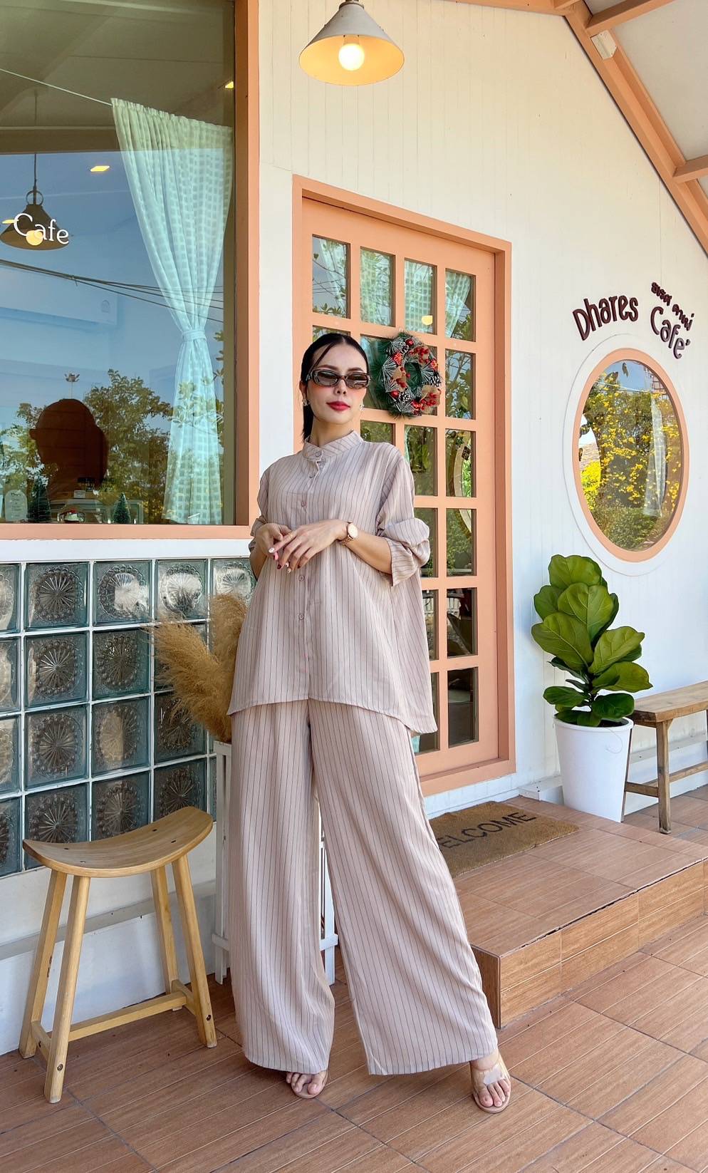 Nude Beige Pinstripe Co-Ord Set - Image 2