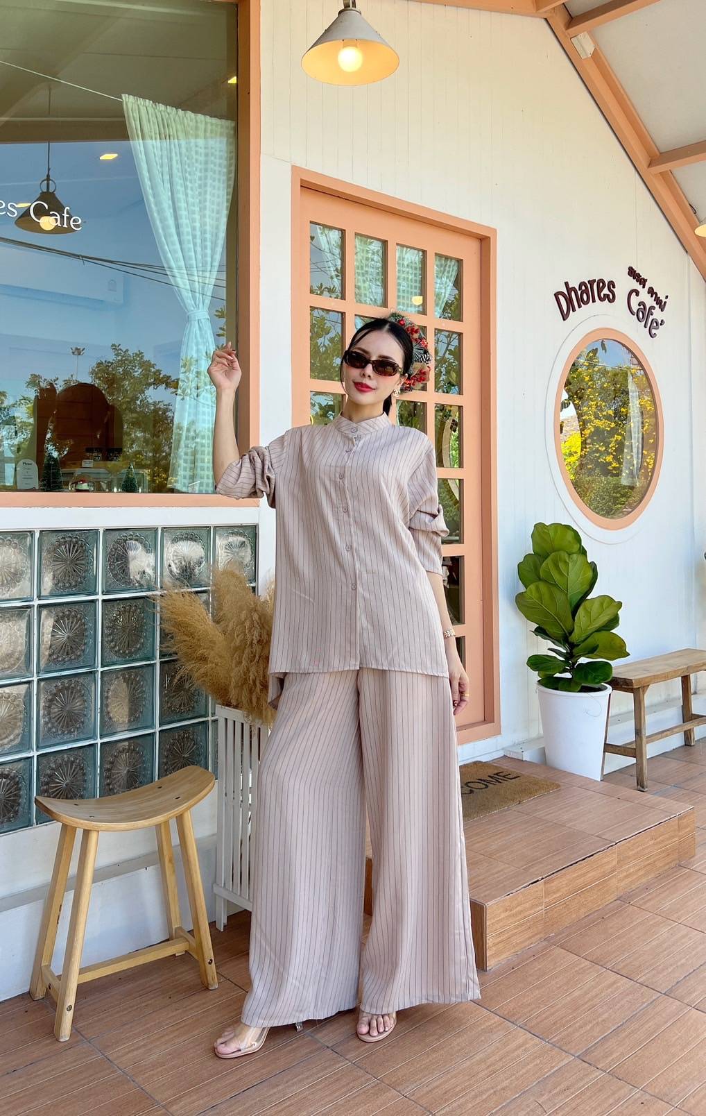 Nude Beige Pinstripe Co-Ord Set - Image 3