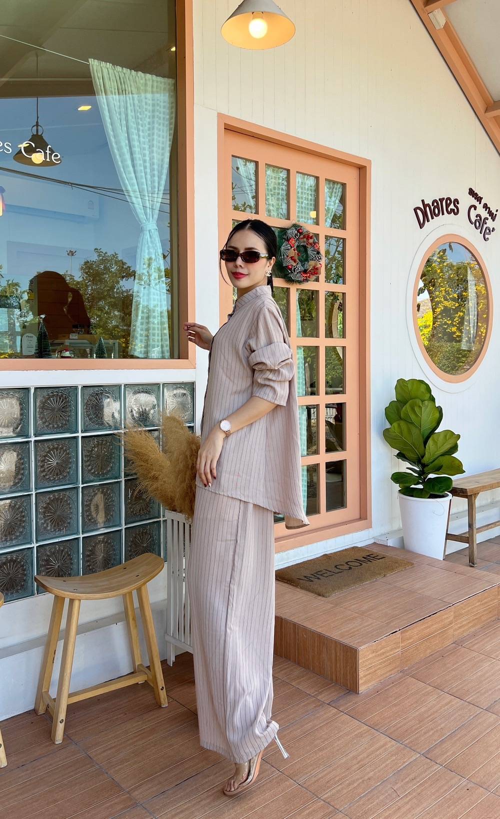 Nude Beige Pinstripe Co-Ord Set - Image 4