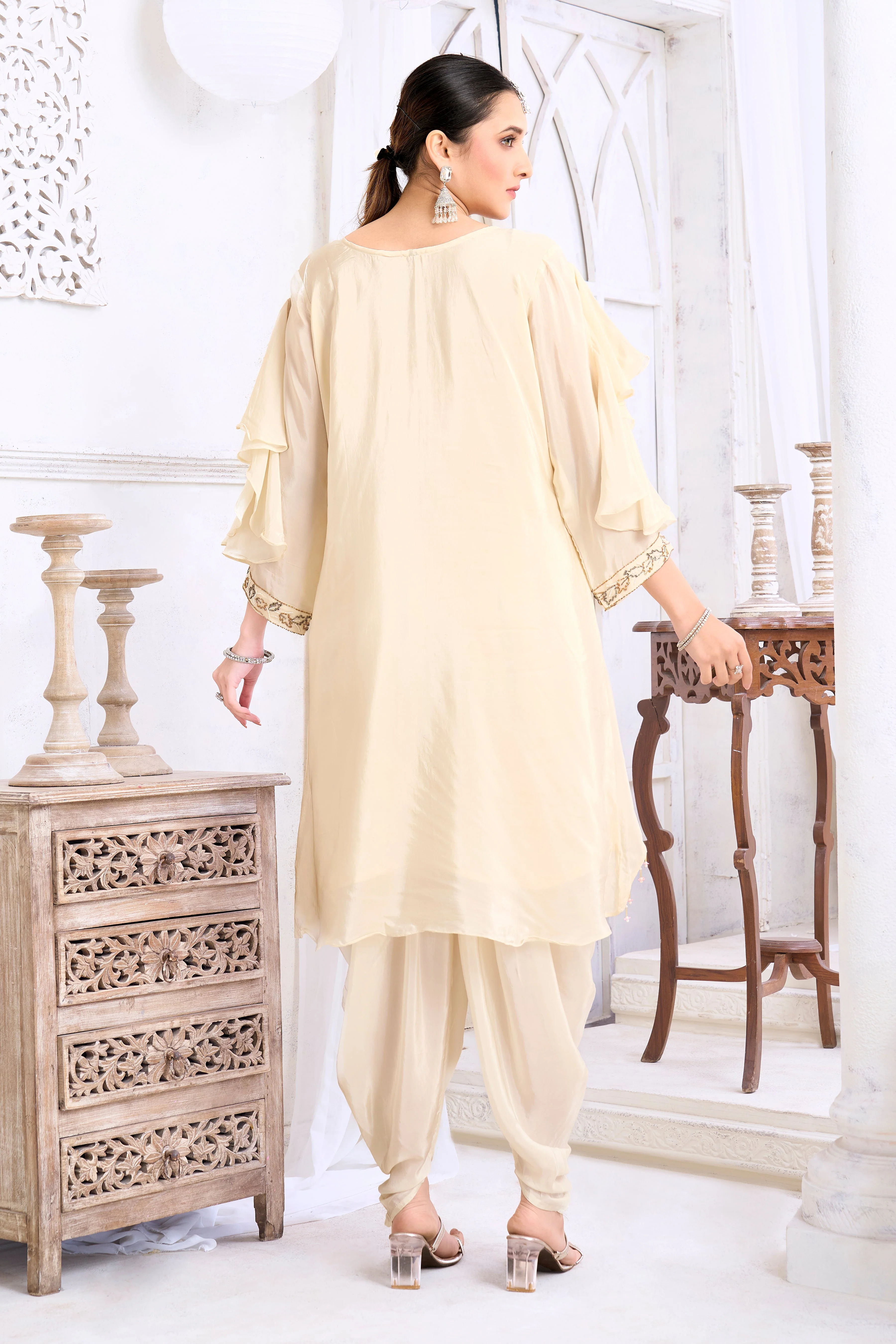 Off-White Embellished Crepe Silk Dhoti Set - Image 4