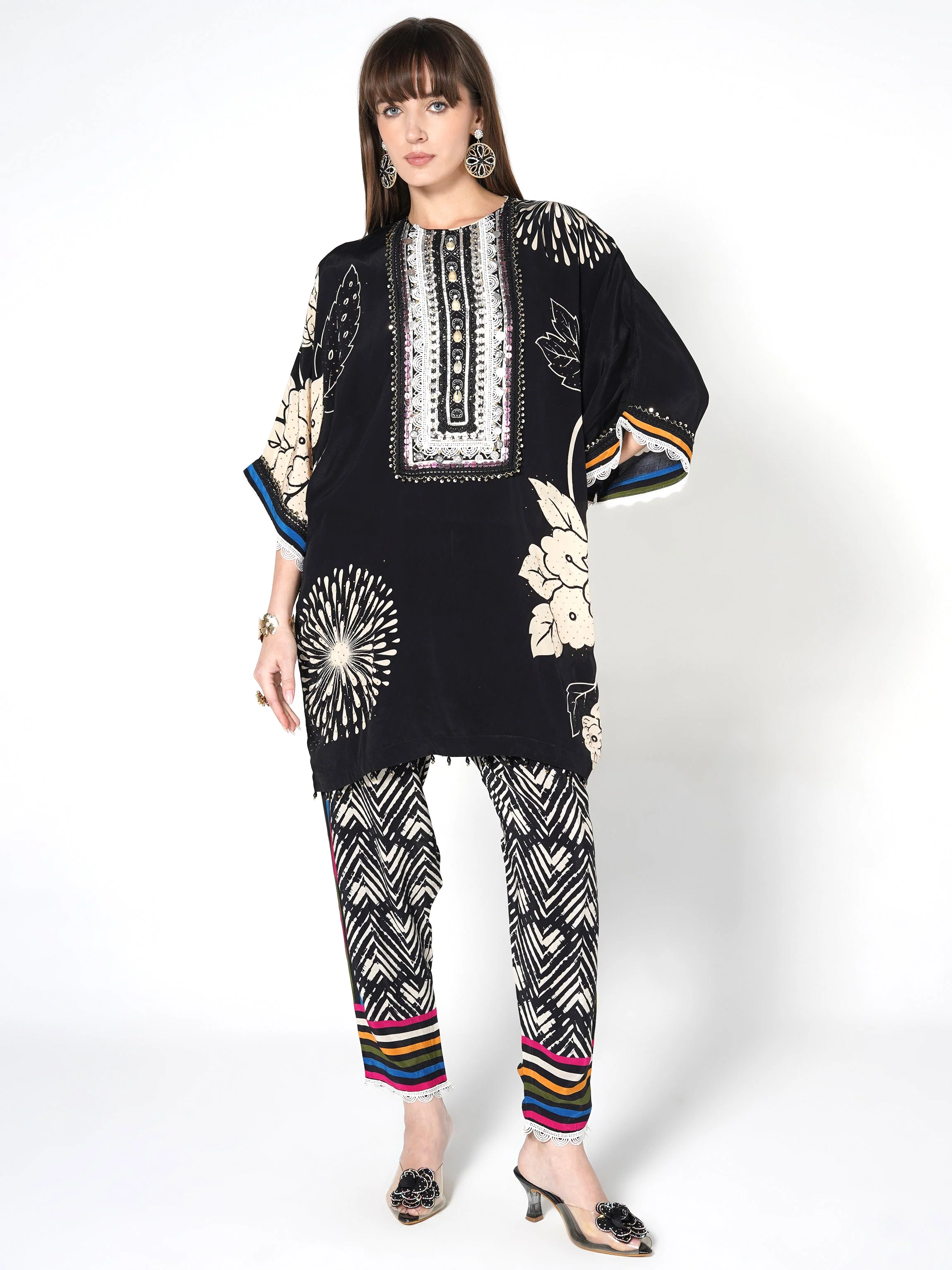 Obsidian Black Embellished Crepe Silk Co-Ord Set