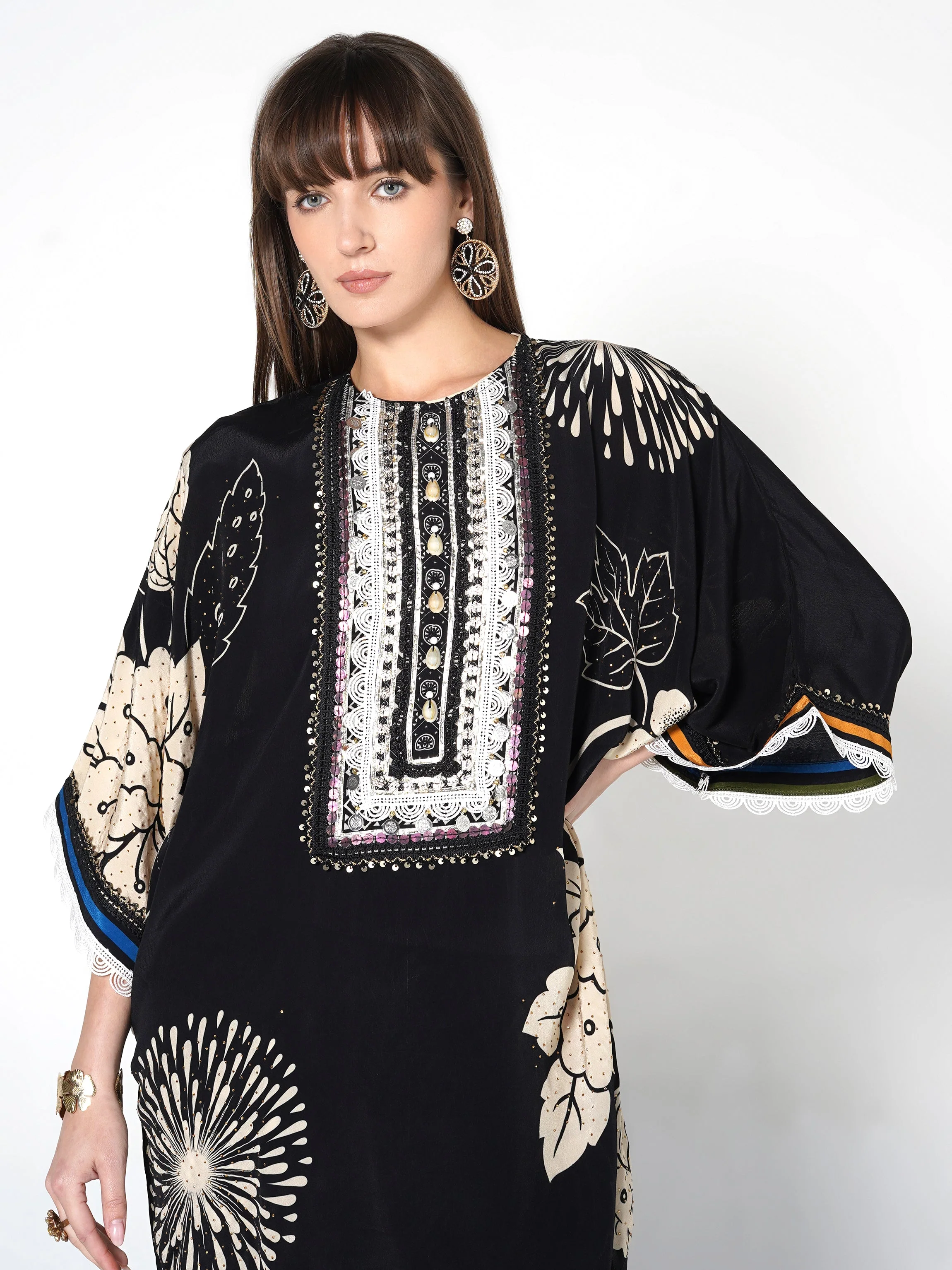 Obsidian Black Embellished Crepe Silk Co-Ord Set - Image 2