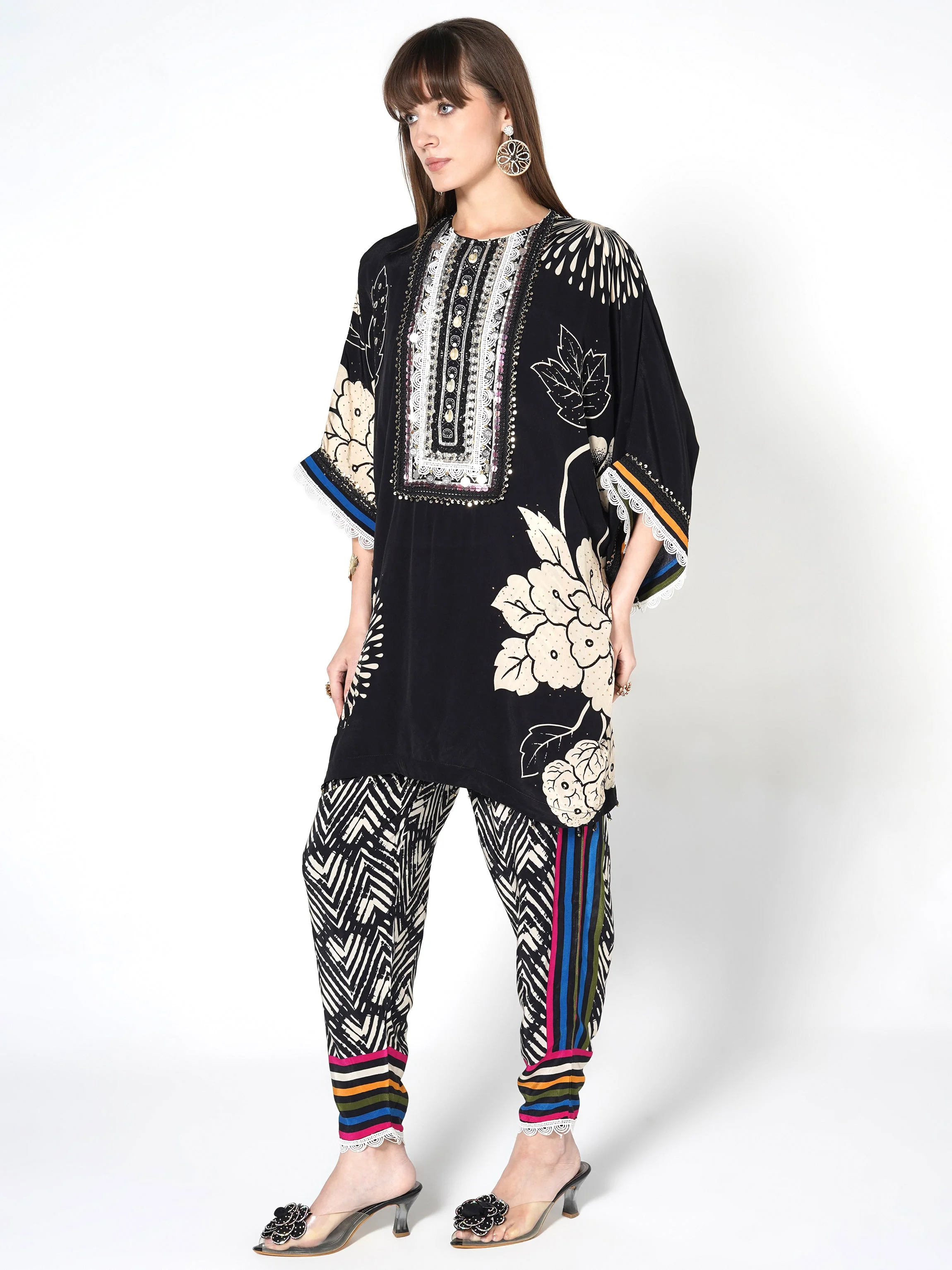 Obsidian Black Embellished Crepe Silk Co-Ord Set - Image 3