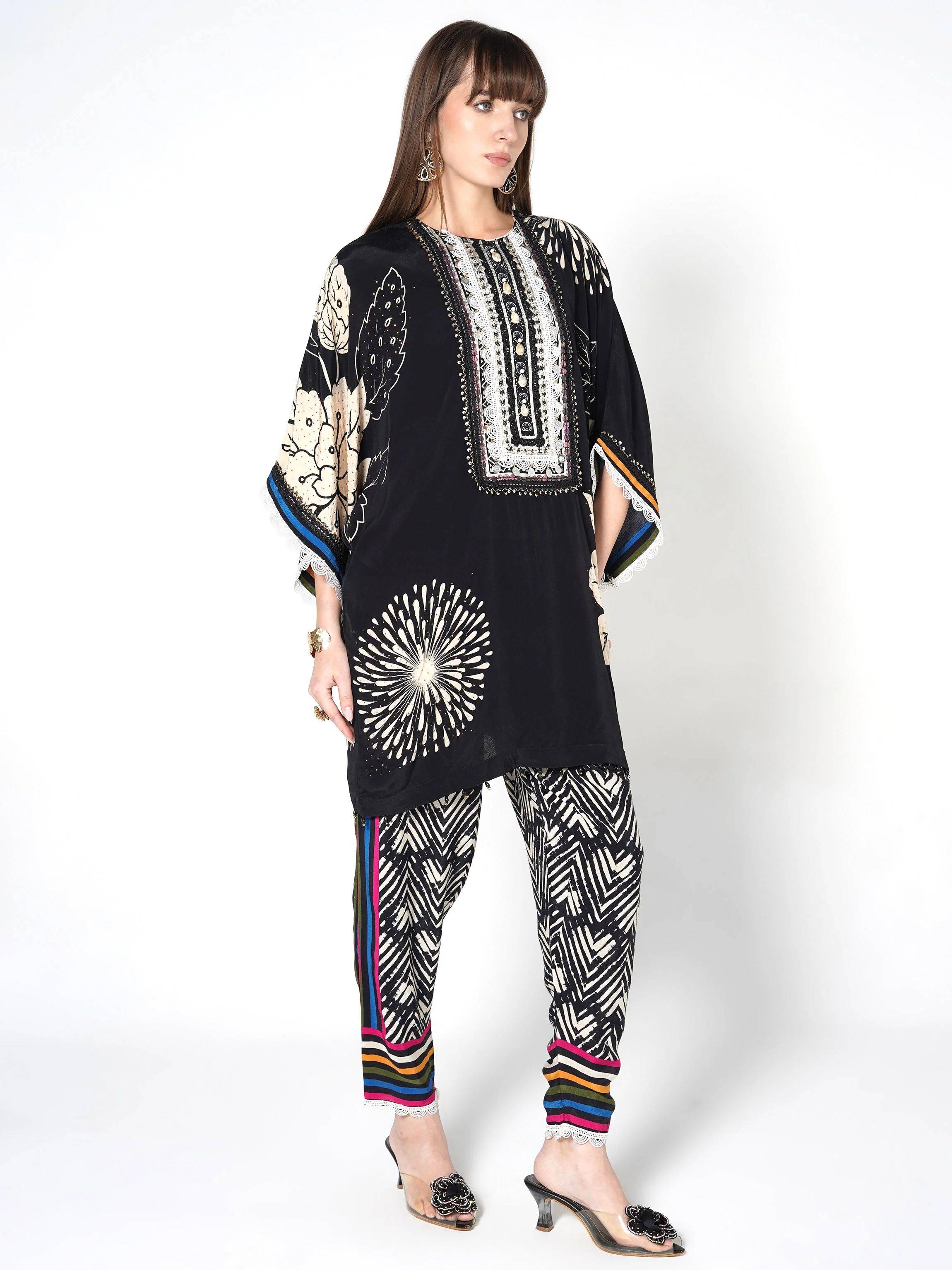 Obsidian Black Embellished Crepe Silk Co-Ord Set - Image 5