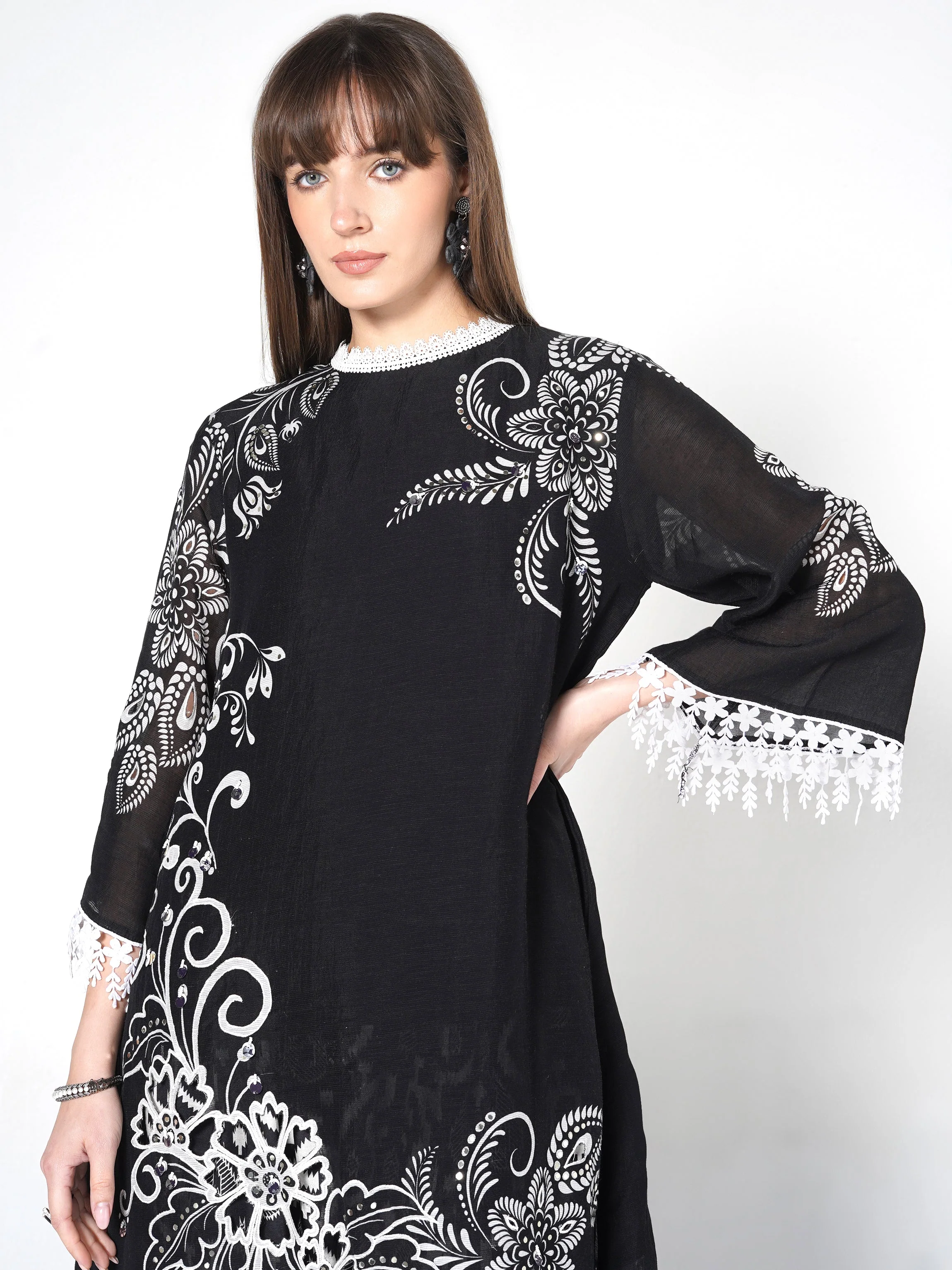 Obsidian Noir Printed Linen Silk Co-Ord Set - Image 2