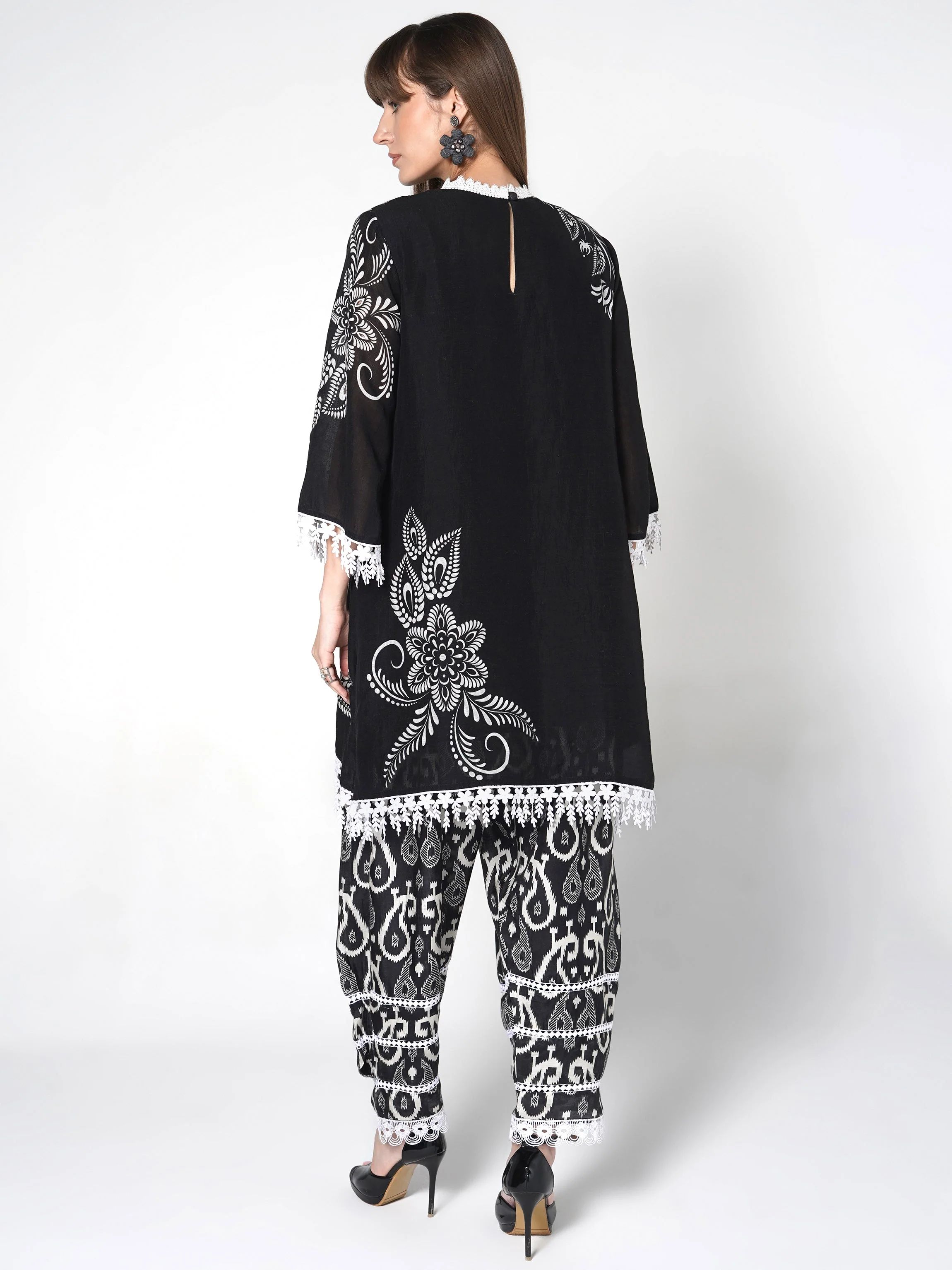 Obsidian Noir Printed Linen Silk Co-Ord Set - Image 6