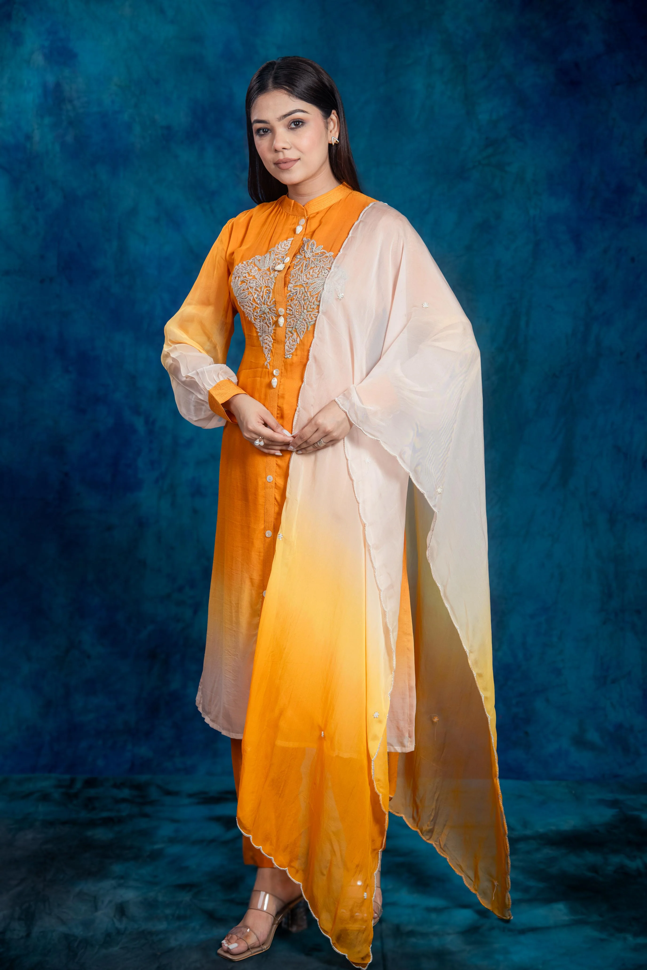Ochre Yellow Embroidered Pants Set - Image 2