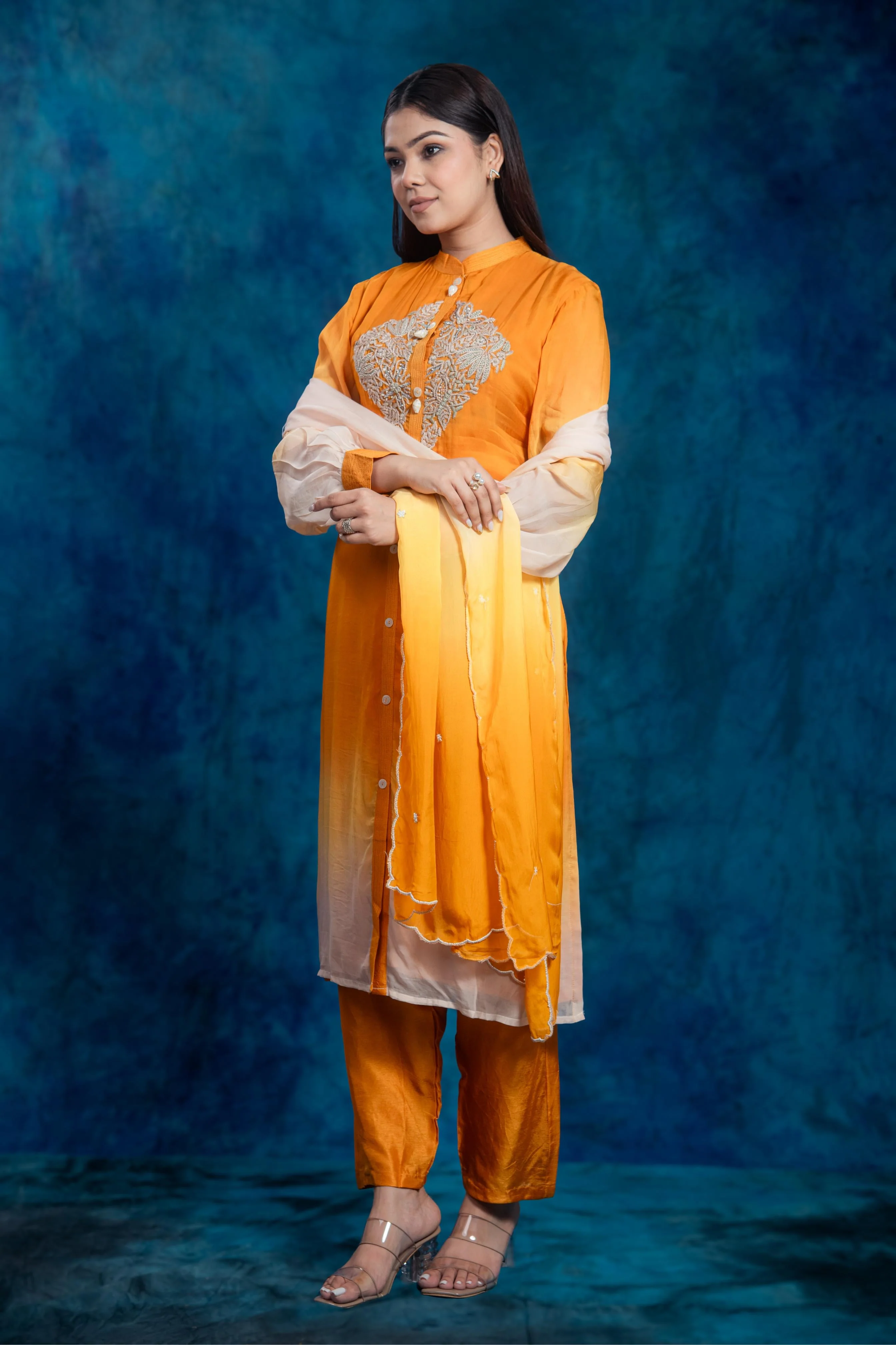 Ochre Yellow Embroidered Pants Set - Image 3