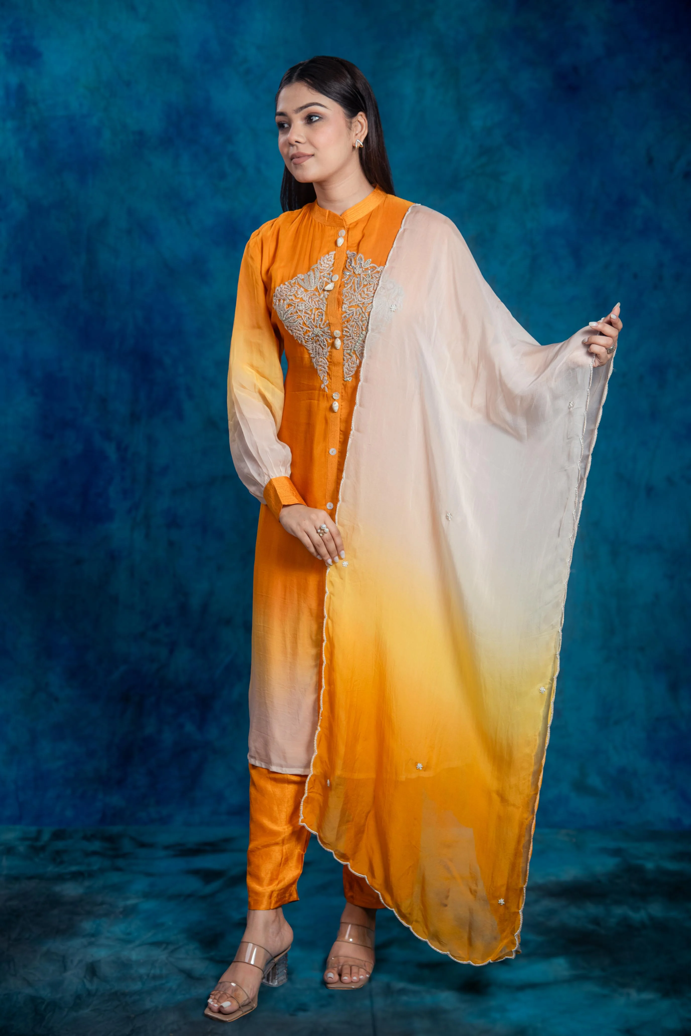 Ochre Yellow Embroidered Pants Set - Image 4