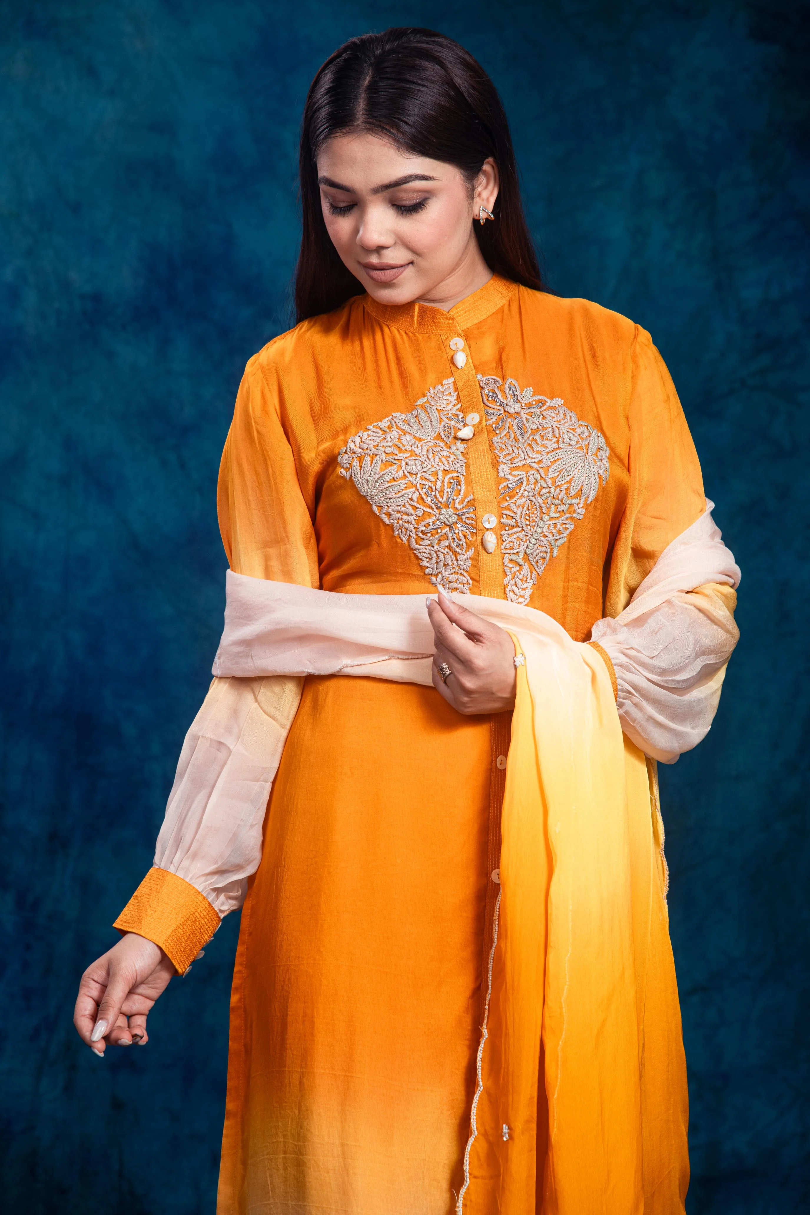 Ochre Yellow Embroidered Pants Set - Image 5