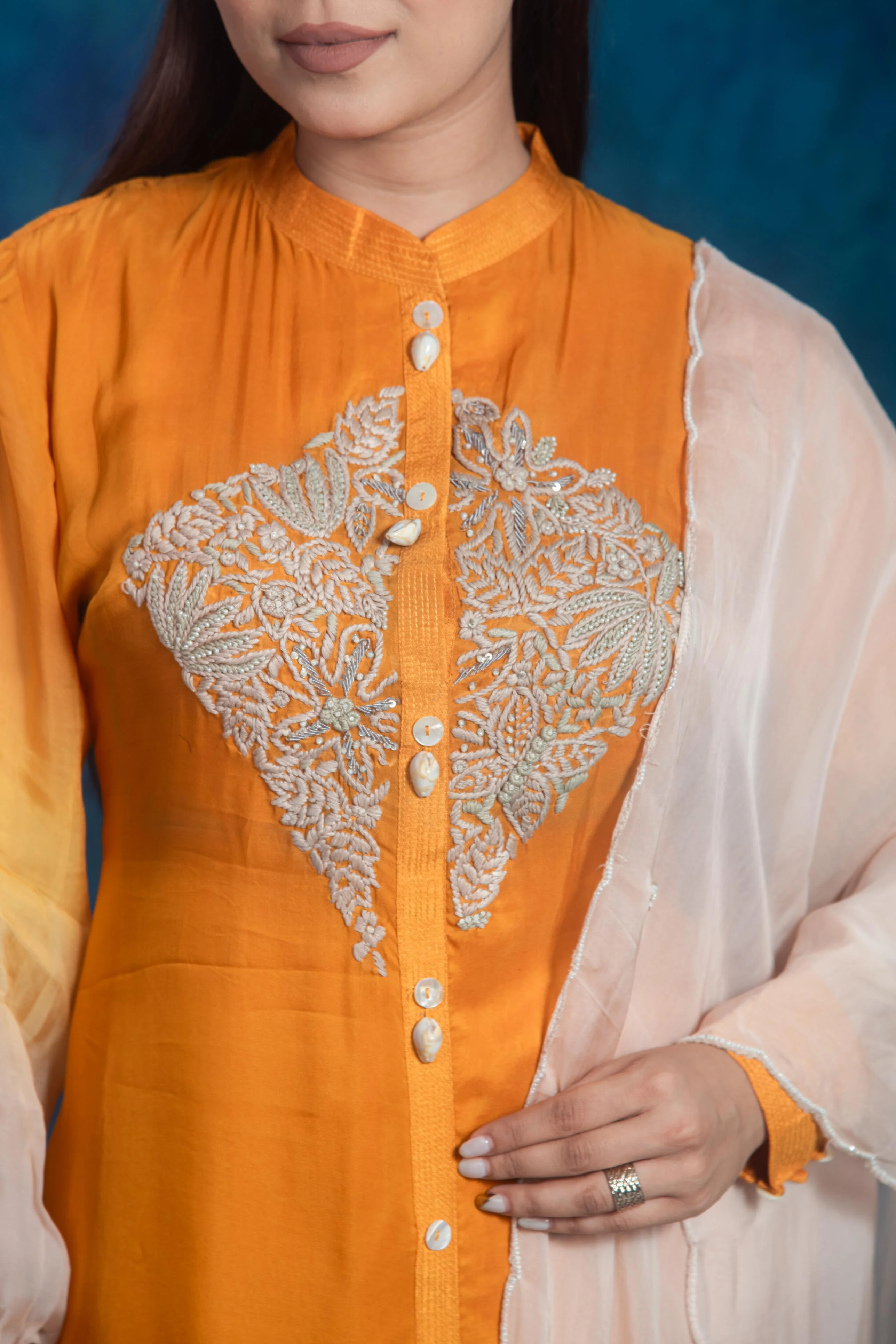 Ochre Yellow Embroidered Pants Set - Image 6