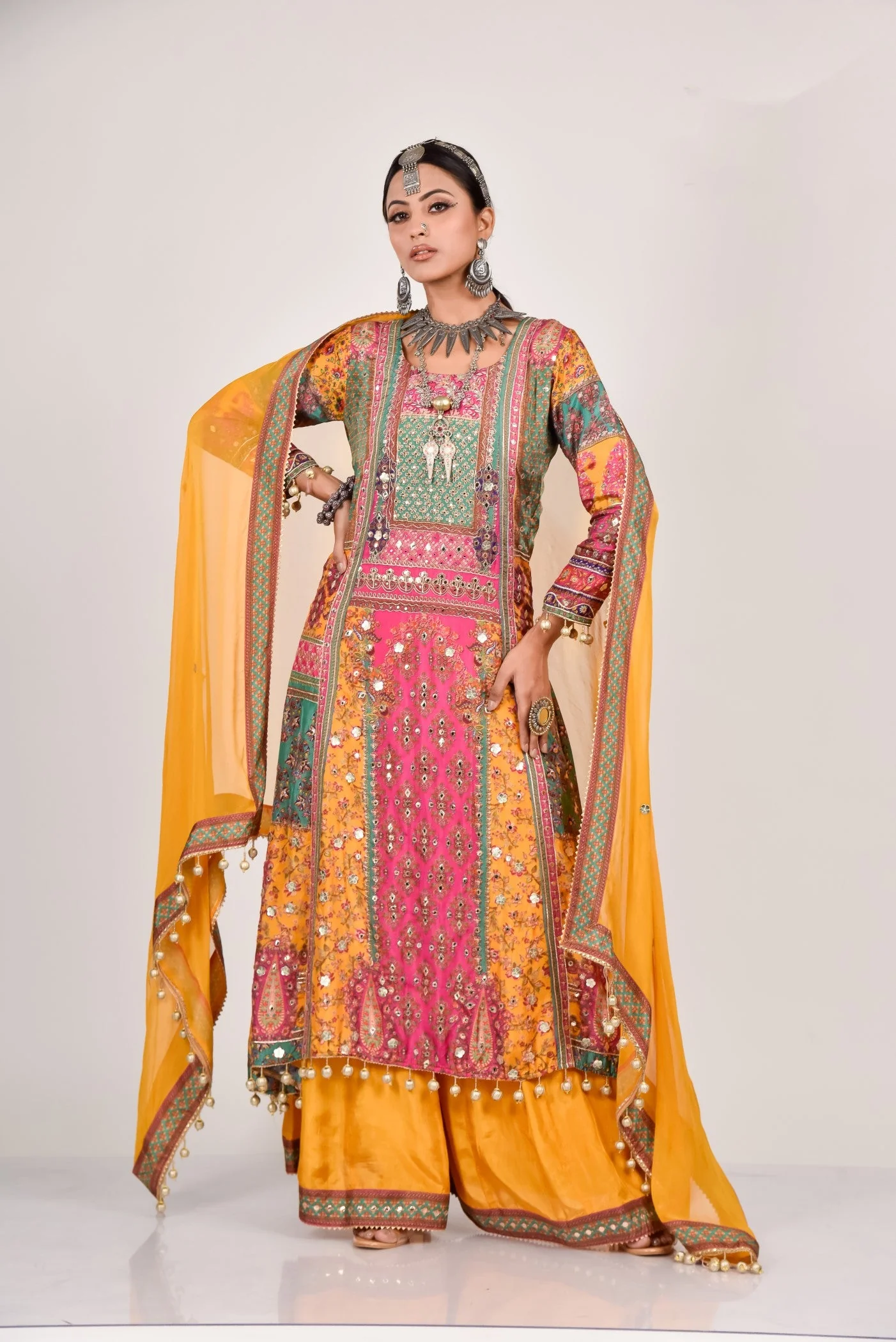 Ochre Yellow Heavy Embroidered Palazzo Set - Image 3