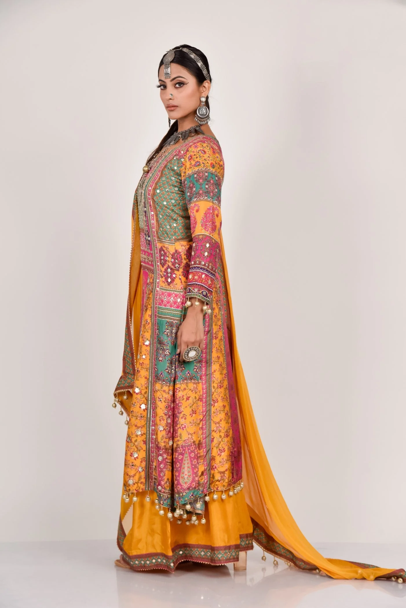Ochre Yellow Heavy Embroidered Palazzo Set - Image 4