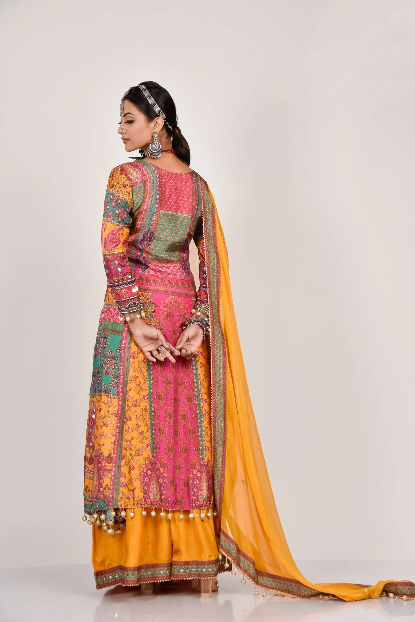 Ochre Yellow Heavy Embroidered Palazzo Set - Image 5