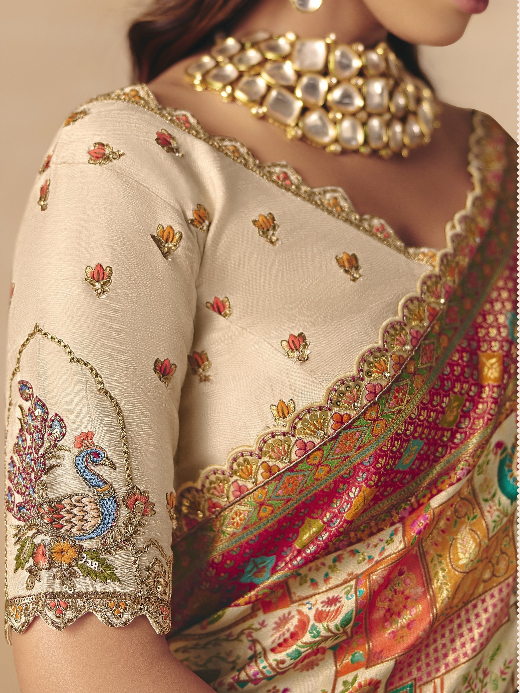 Off White Embellished Dola Silk Saree - Image 2