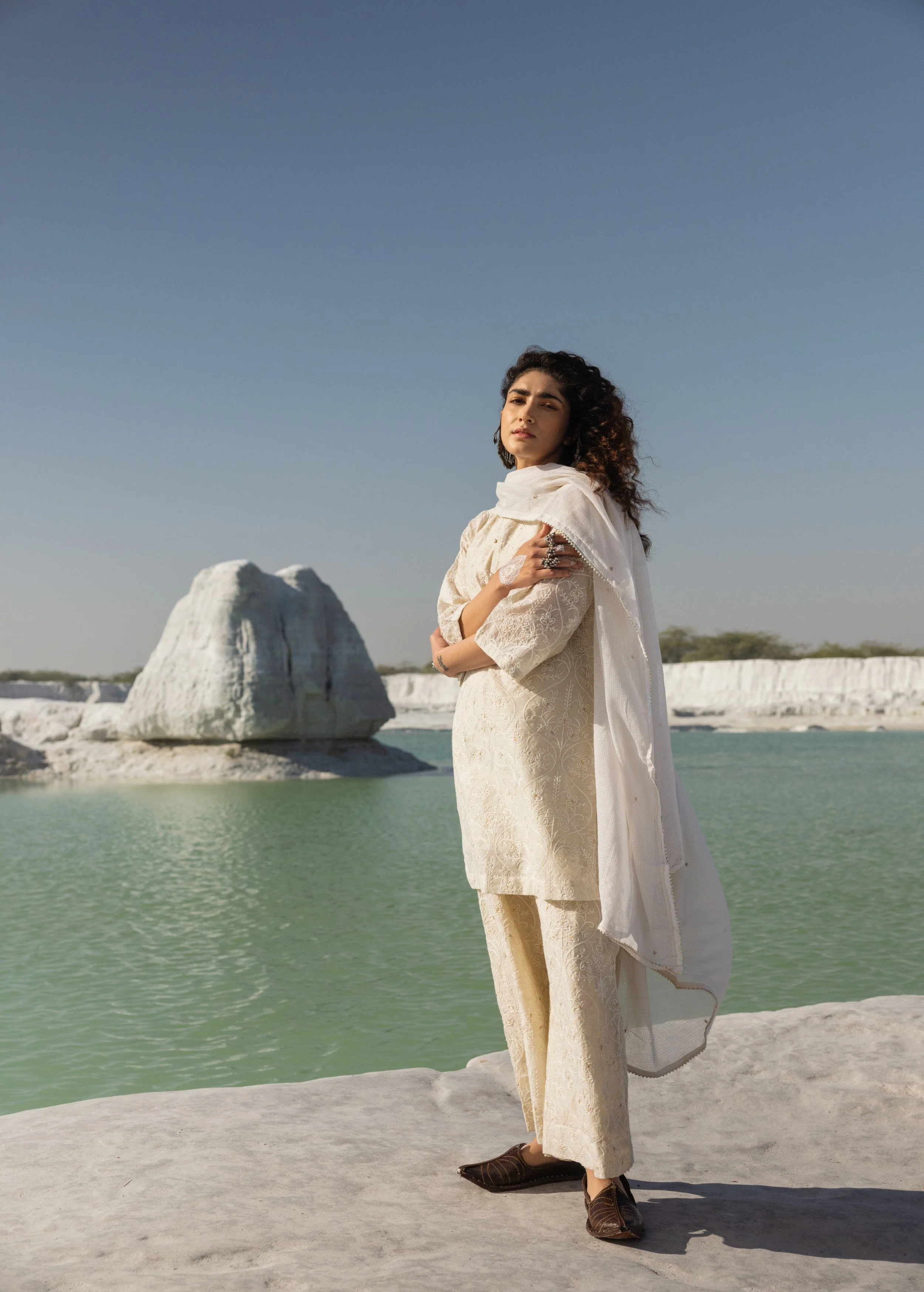 Off-White Embroidered Chanderi Silk Pant Set - Image 5