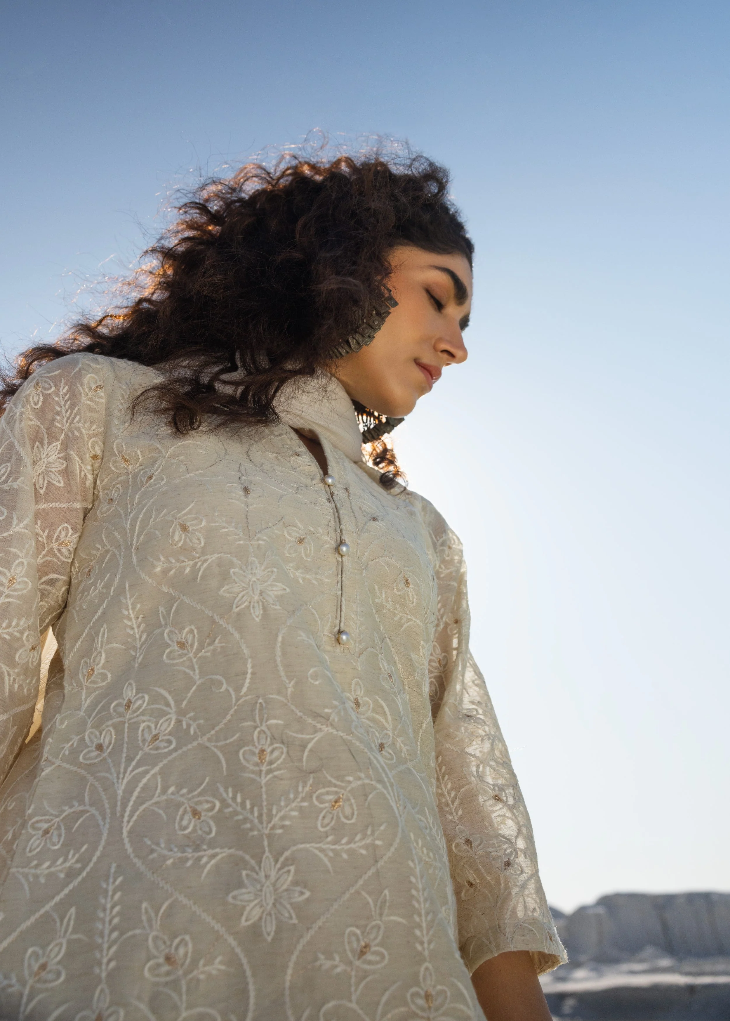 Off-White Embroidered Chanderi Silk Pant Set - Image 6
