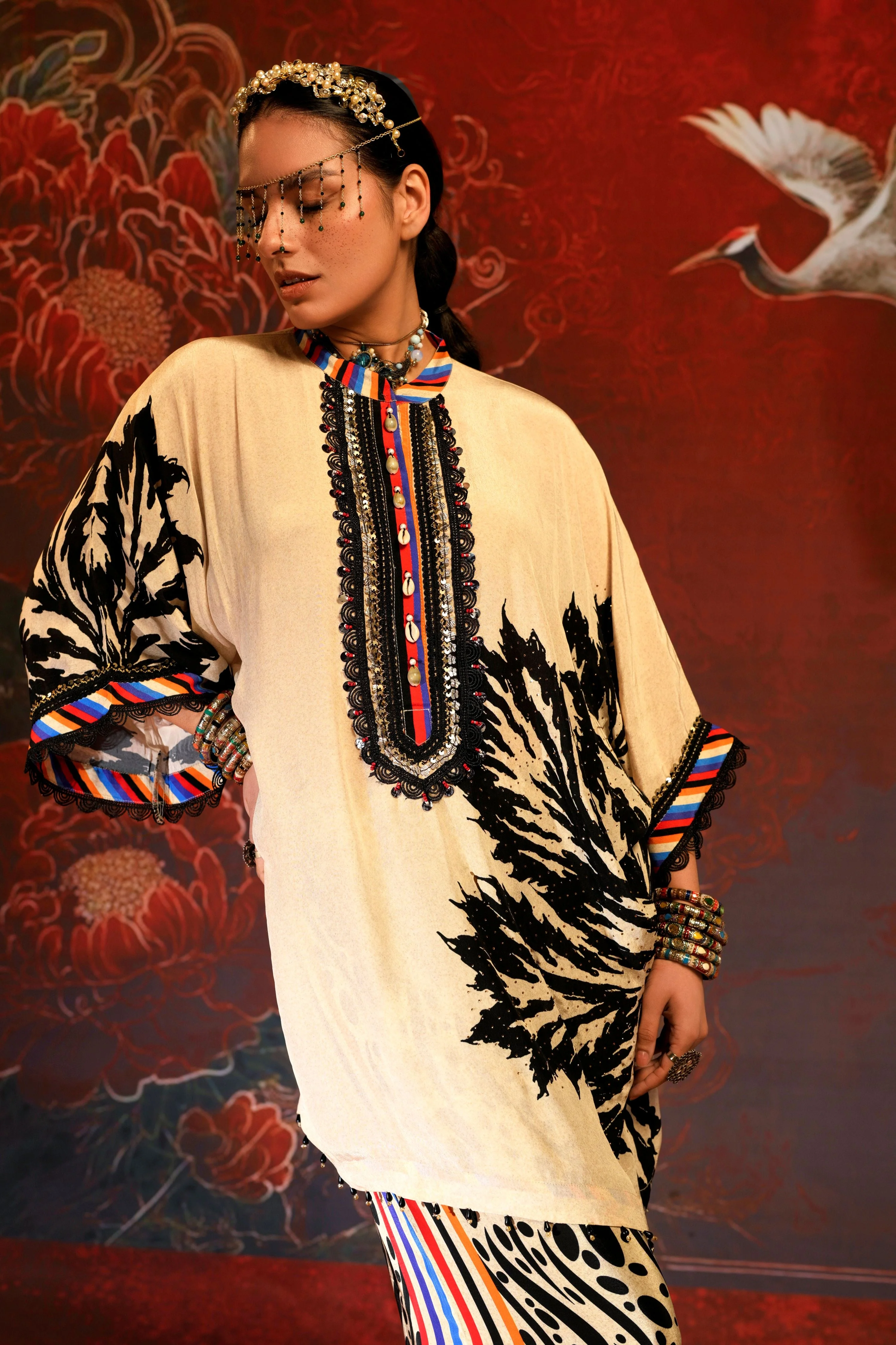 Off White Fusion Embellished Crepe Silk Co-Ord Set - Image 2