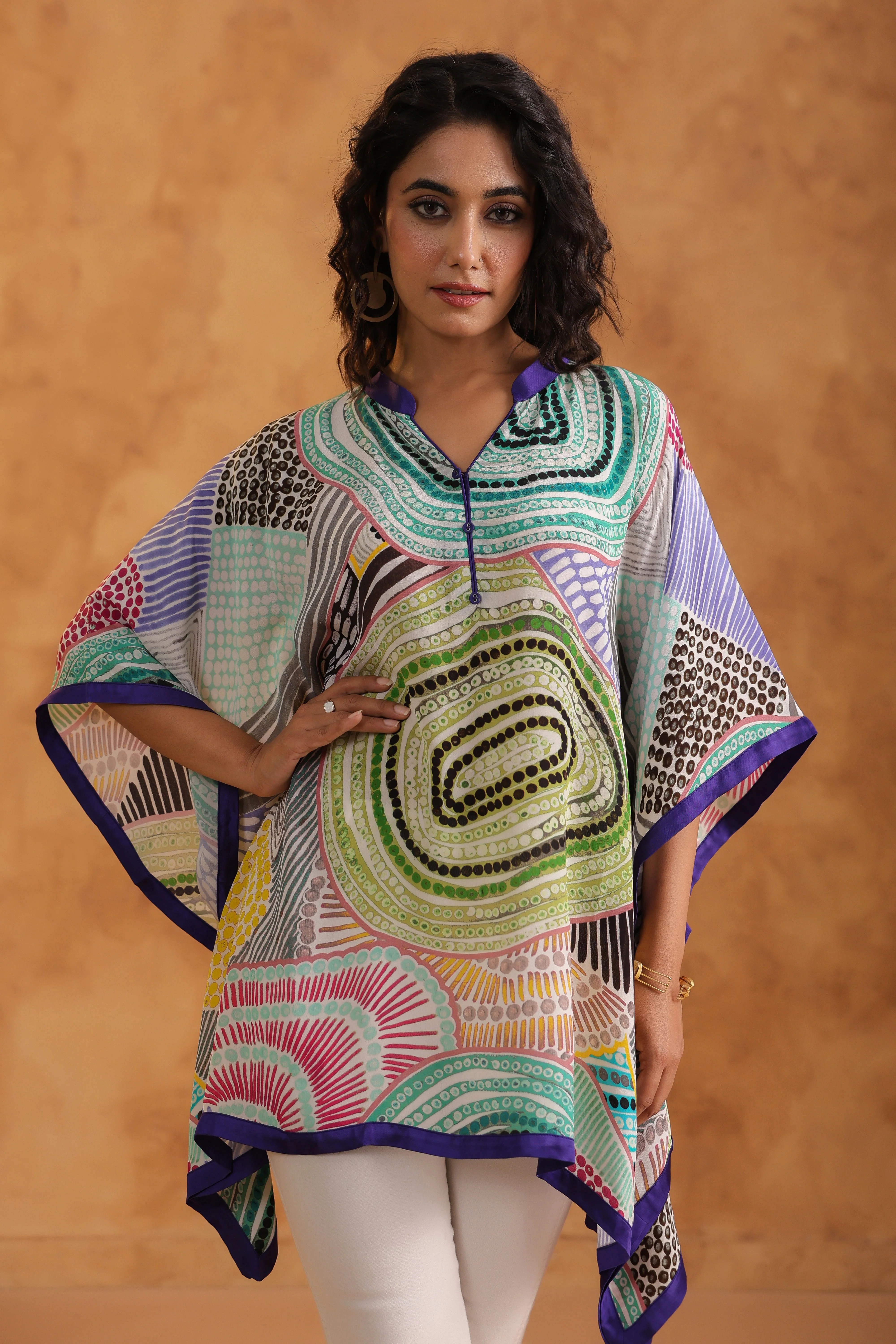 Multi-Color Printed Viscose Crepe Poncho Top - Image 2